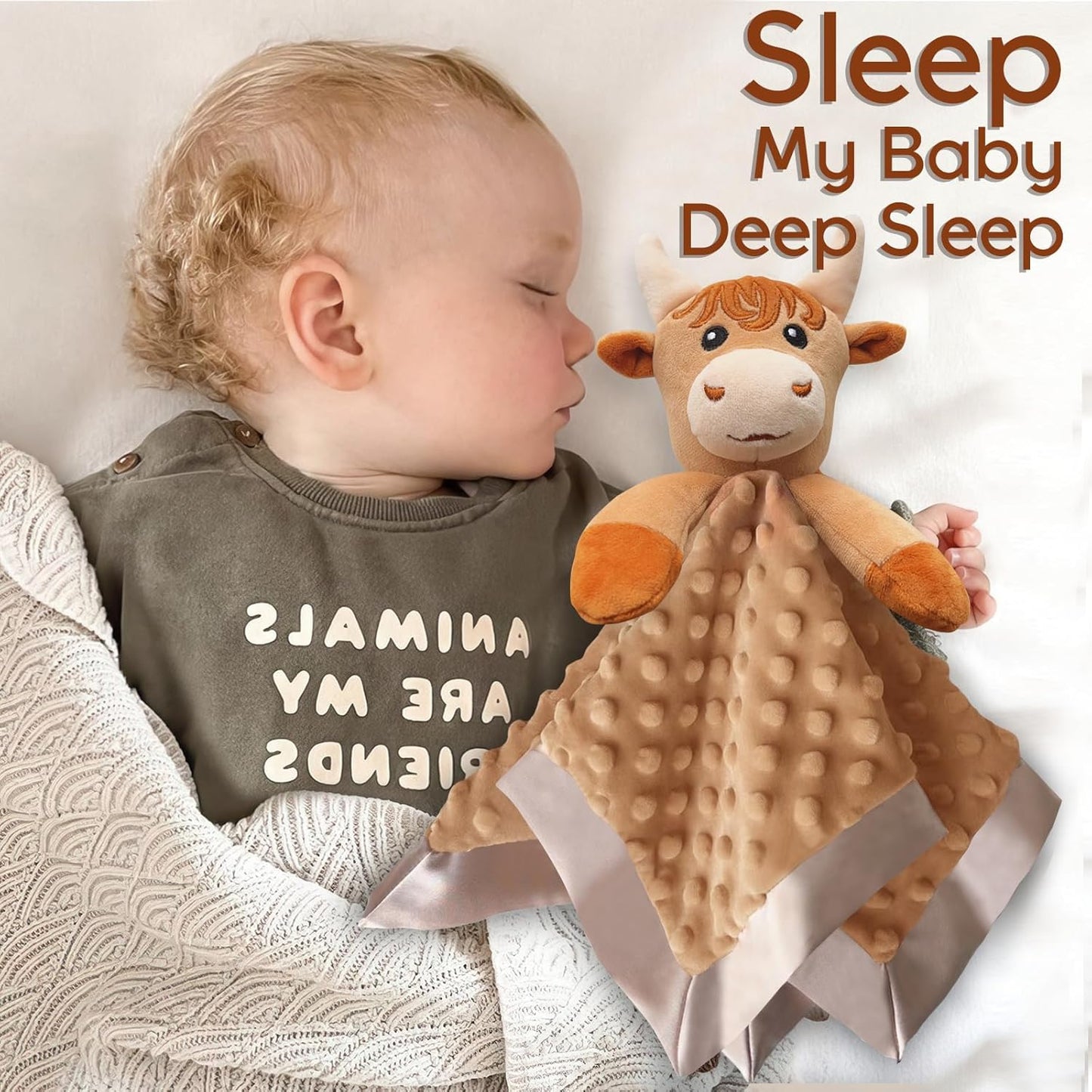 Loveys for Babies, Soft Baby Security Blanket Lovies for Babies, Stuffed Animals Blankie for Newborn Infant with Baby Snuggle Toy, Baby Boys Gifts Highland Cow Security Blanket 16 Inch