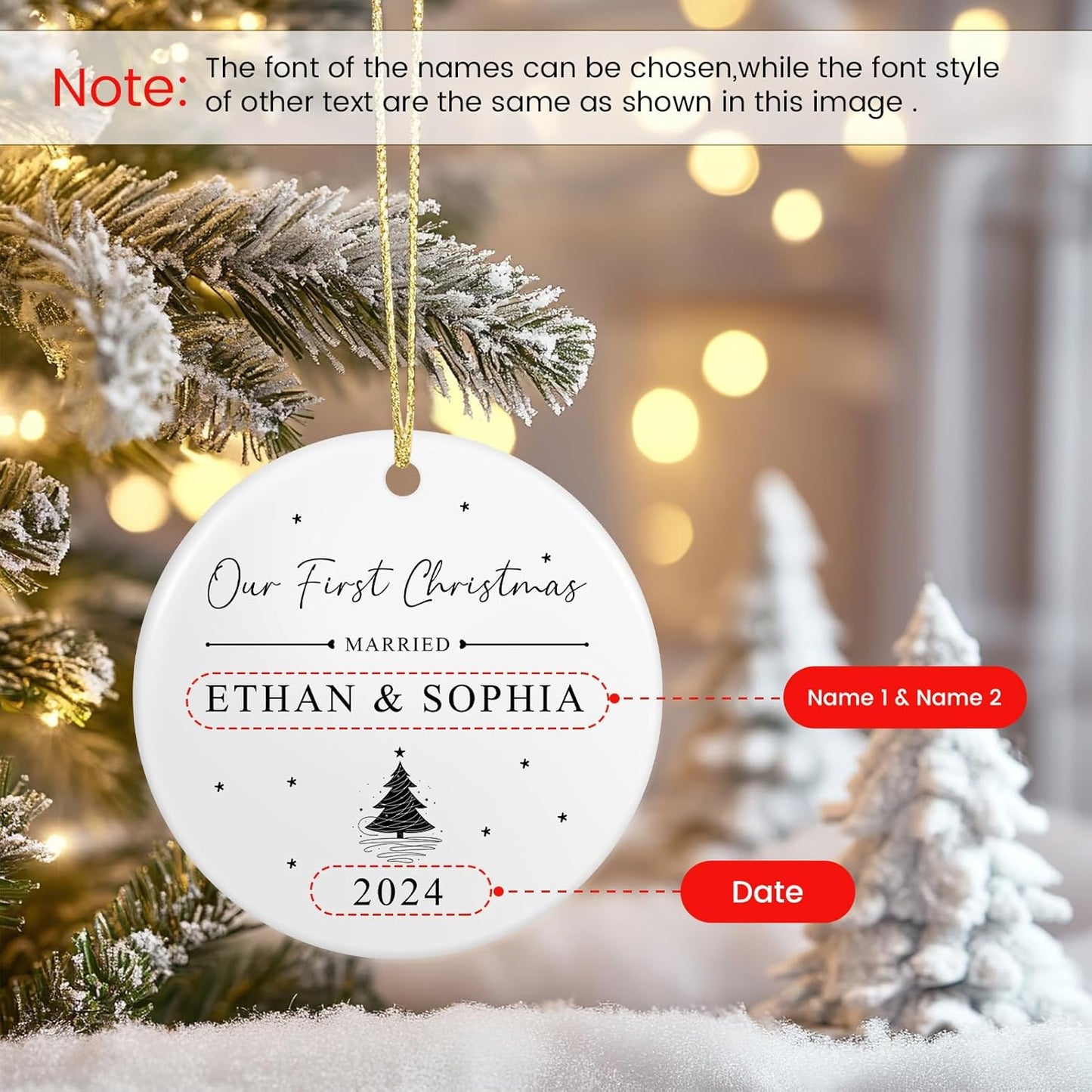 First Christmas Married Ornament 2025, Personalized Christmas Ornaments, Cuztomized Wedding Gifts, Just Married Gifts for Newlywed, Bridal Shower, Couples