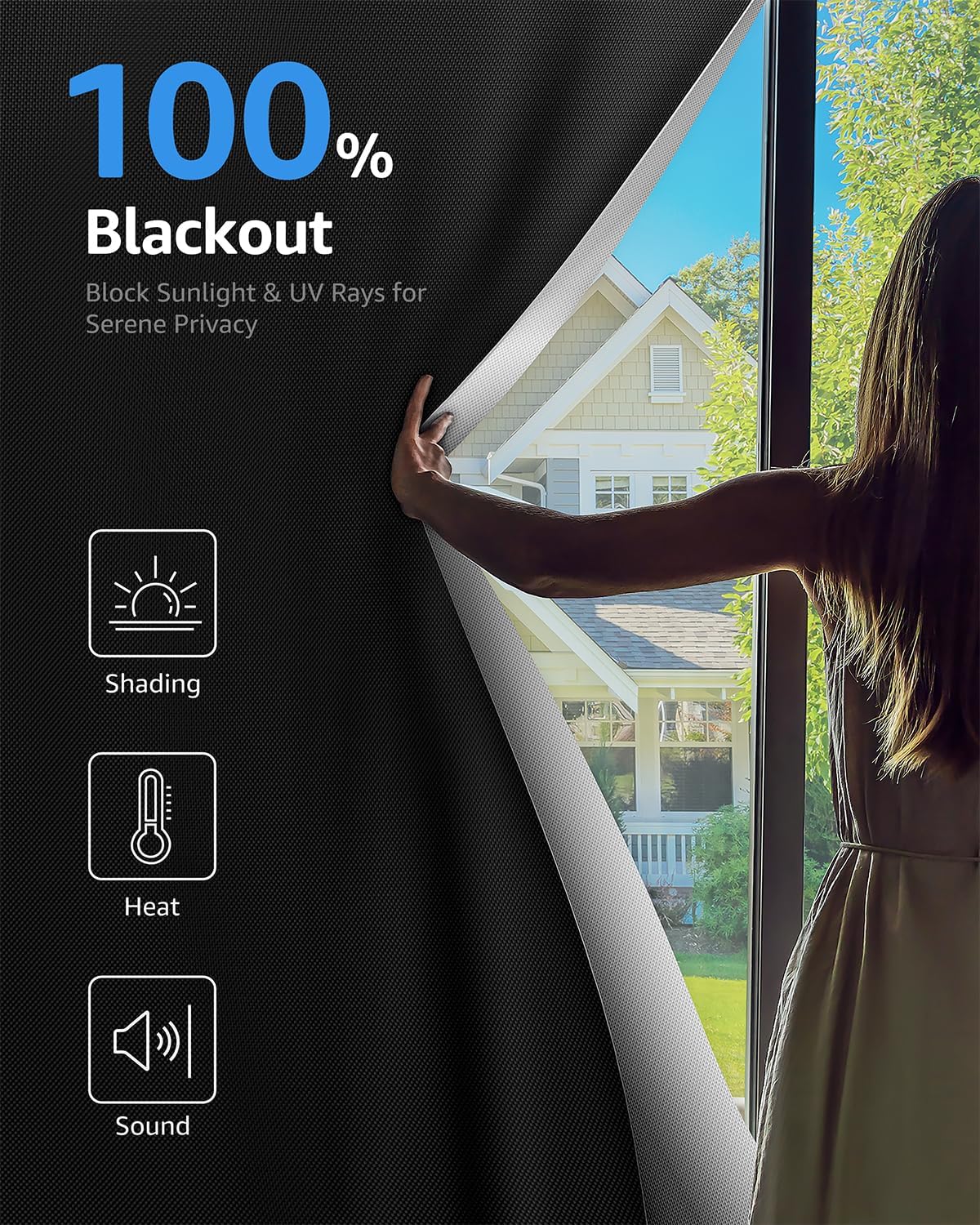 Sumobaby Blackout Curtains for Bedroom Portable 57"x68",No Drill Blackout Shades with Upgraded Hook&Loop Tapes,100% Black Out Window Cover,Thermal Insulated Blinds for Bedroom,Nursery(1 Panel,Black)