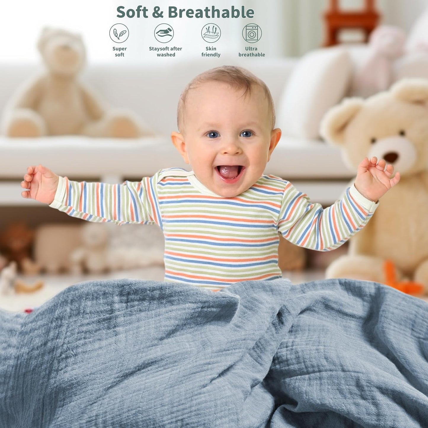 Muslin Swaddle Blankets for Newborn, 2 Pack Breathable Soft Receiving Blanket, Large 41 x 41 inches Swaddle Wrap Burping Clothes, Essentials Infant Shower Items. (White & Light Gray)