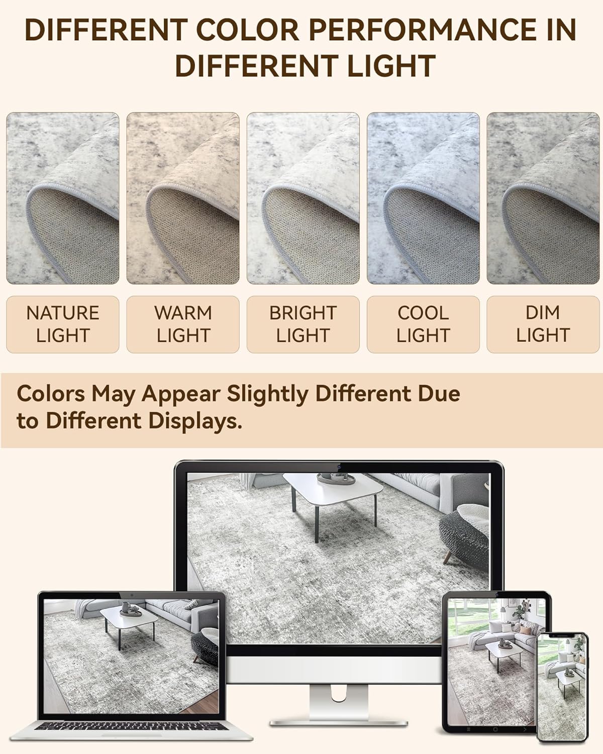 Washable Area Rugs 5'x7' Non-Slip Modern Abstract Soft for Living Room Entryway Bedroom Nursery, Print Pattern, Gray White Grey