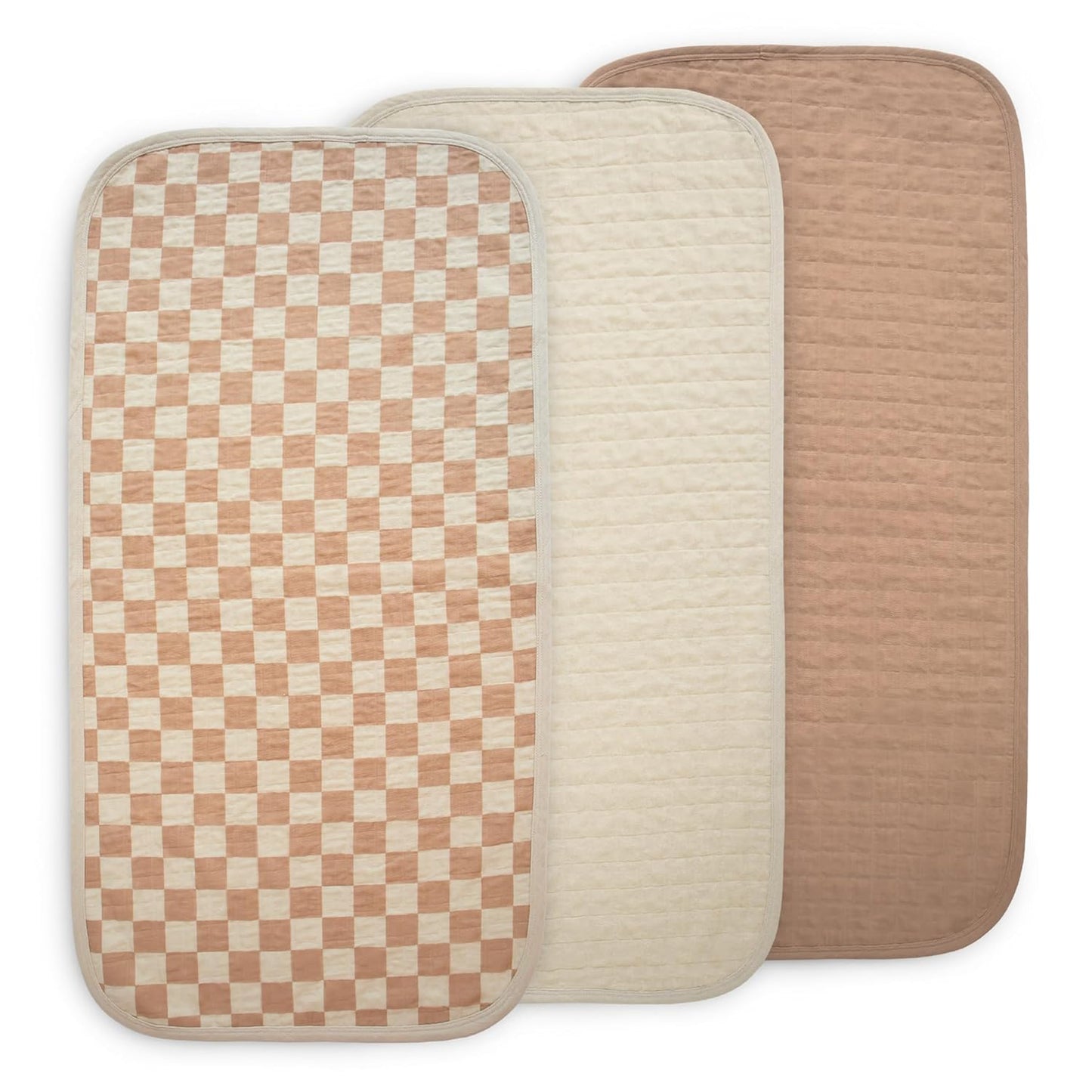 mushie Waterproof Changing Pad Liners | 100% Organic Cotton | Set of 3 (Natural Check Combo)