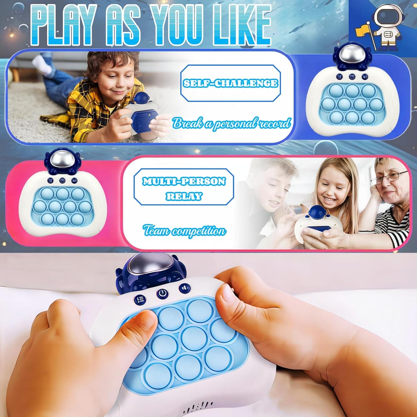 2024 New Speed Push Handheld Game Machine 2Pc-Fidget Console,Music Whack A Mole Stress Relief Fidget Toys,Squeeze Poppet Sensory Push Pop Bubble Toy,Quick Push Light Up Pop Game for Adults/Kids (TKR)