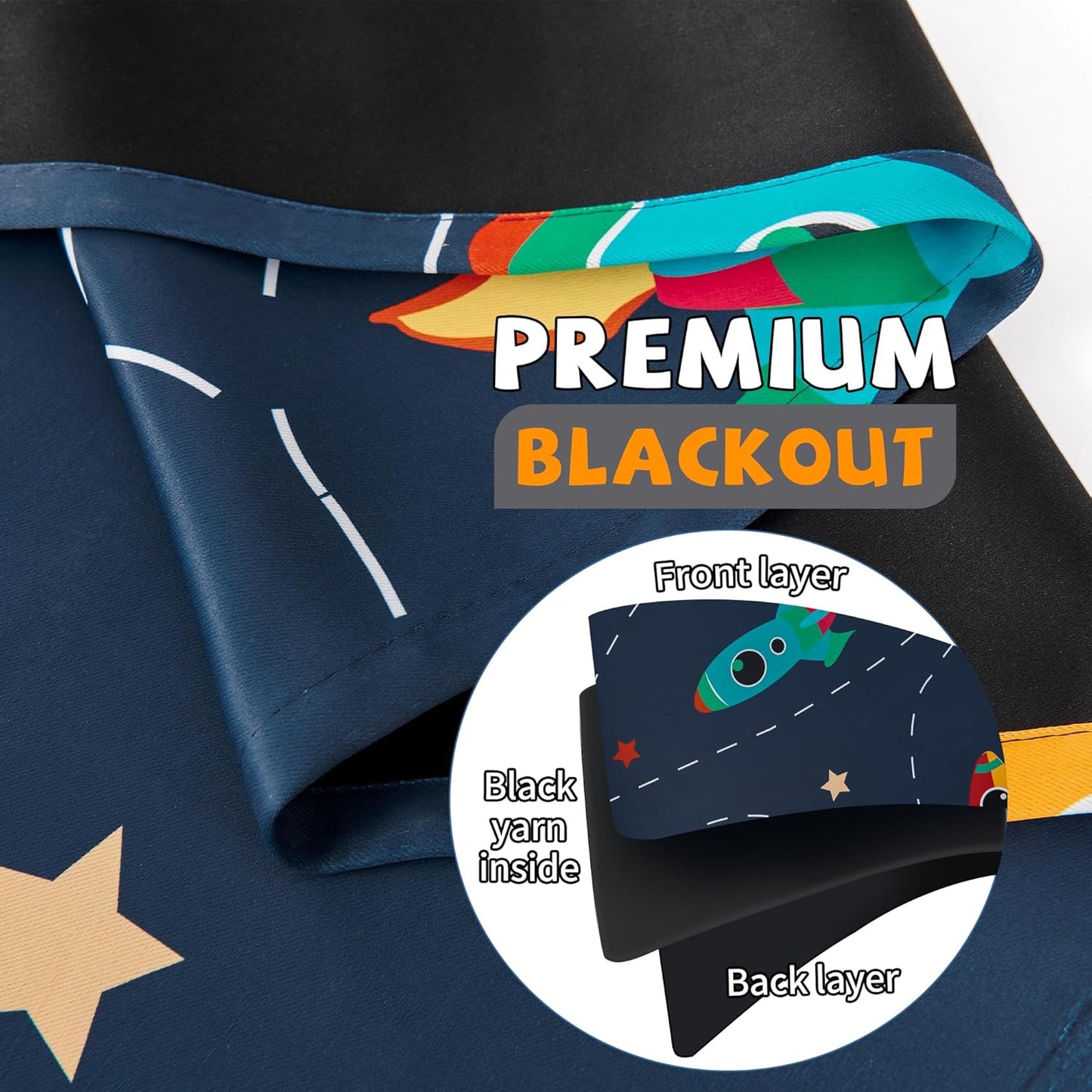 Kids Space Themed Blackout Curtains - 100% Blackout Perfect for Kids Room, Spark Kids Imagination with Vibrant Cosmos Designs, Noise Reduction, Thermal Insulated, (2 Panels W52×L84)