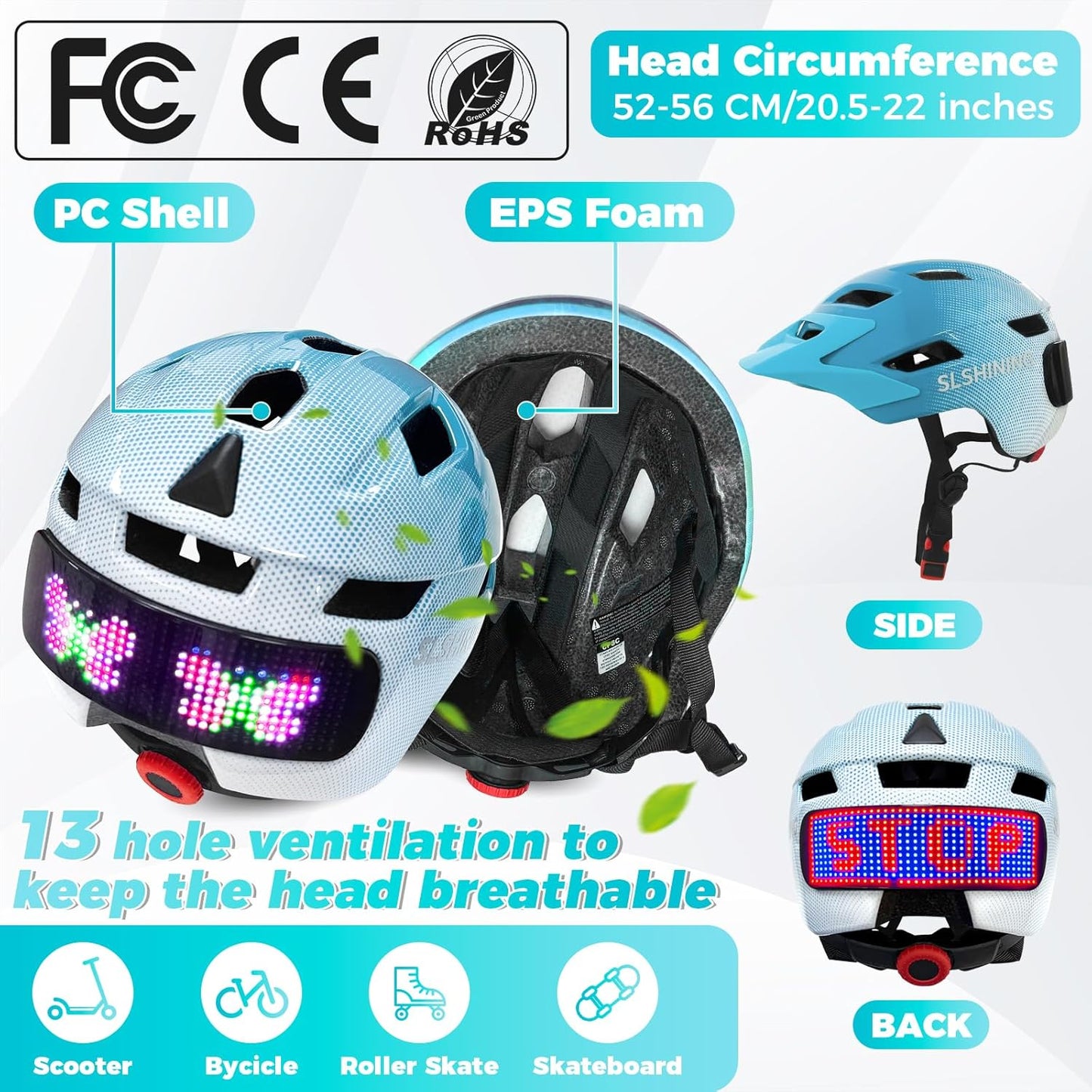 Kids Bike Helmet Toddler Helmet for Boys Girls Youth Kids with LED Lights Bicycle Helmets with Protective Gear Set Knee Elbow Wrist Pads for Cycling Skateboard Scooter Skating (Fits 20.5-22in)