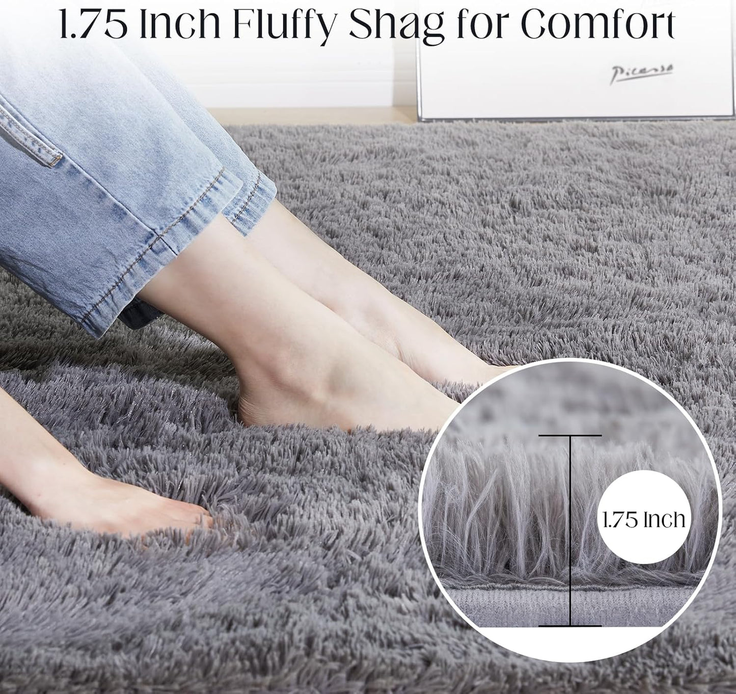Ultra Soft Grey Rugs for Living Room, 5x7 Fluffy Plush Area Rugs for Bedroom, Non-Slip Floor Carpet for Kids Room, Bedside, Playroom, Corridor, Indoor Decor
