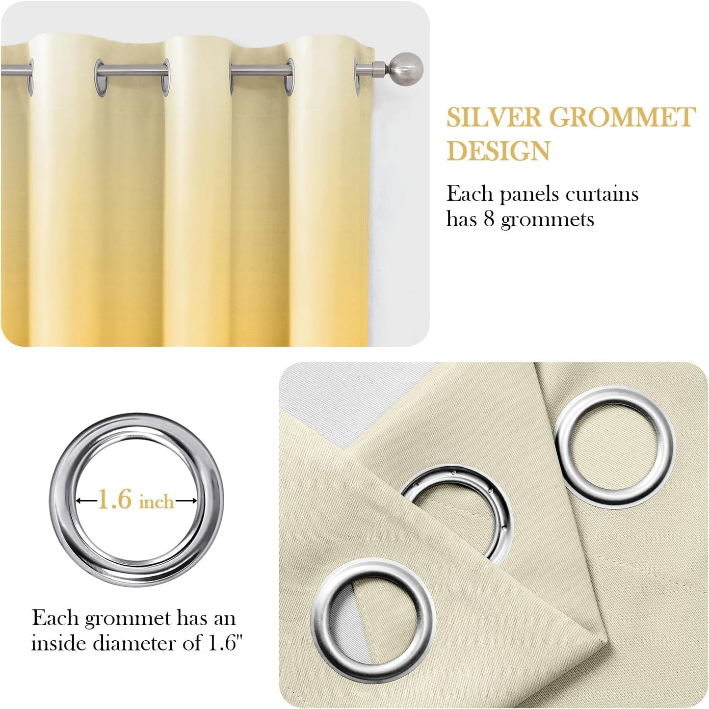HOMEIDEAS Yellow Ombre Blackout Curtains 52 X 63 Inch Length Gradient Room Darkening Thermal Insulated Energy Saving Grommet 2 Panels Window Drapes for Living Room, Bedroom