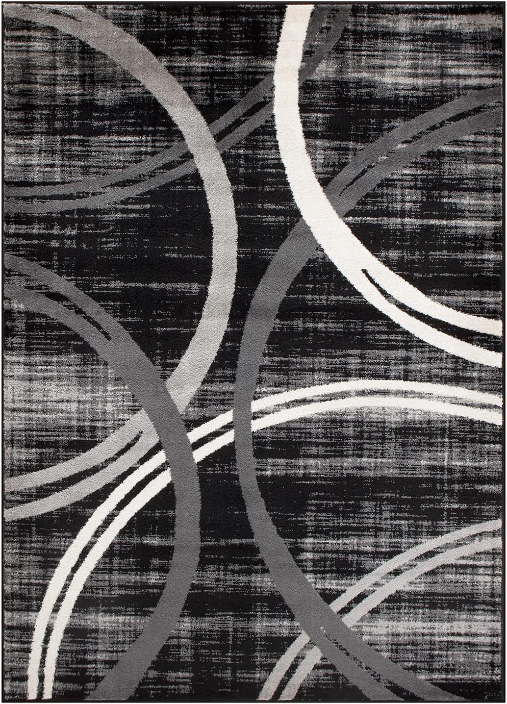 Rugshop Modern Wavy Circles Design Area Rug 5'3" x 7'3" Black
