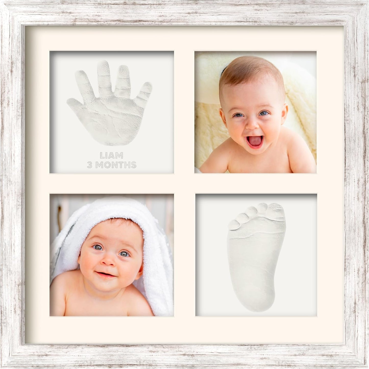 Baby Hand and Footprint Kit - Baby Footprint Kit, Clay Handprint Keepsake Frame, Nursery Picture Frame For Newborns, Personalized New Mom Gifts for Showers & Registry (Vintage White)