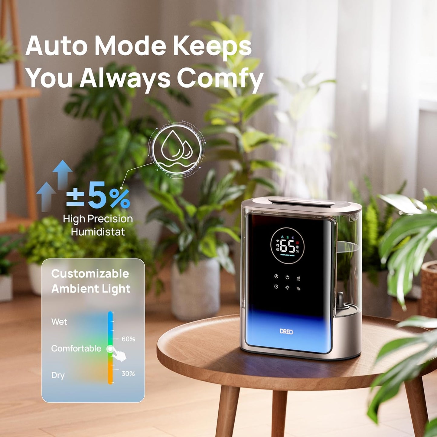 Dreo 8L Smart Humidifiers for Bedroom 600ft², 80H Runtime Warm&Cool Supersized Mist Humidifier for Large Room Indoor, Quiet Whole House humidifier for Baby, Plants, with Alexa/Google, Starlight,HM717S