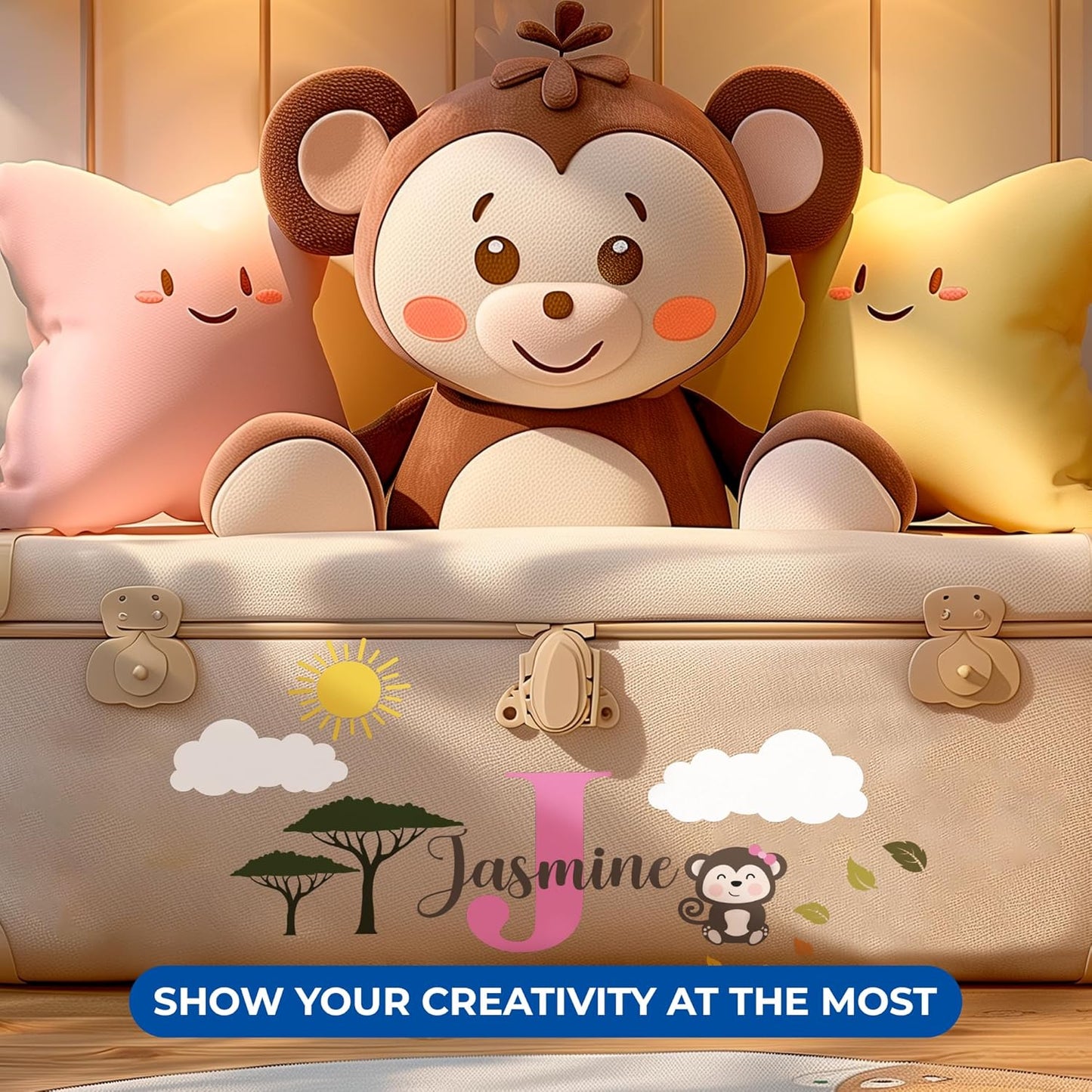 CRYPTONITE Personalized Name Jungle Animals Vinyl Wall Decor I Nursery Wall Decal for Baby Boy & Girl Decoration I Stickers for Kids I Multiple Options for Customization (D. Monkey)