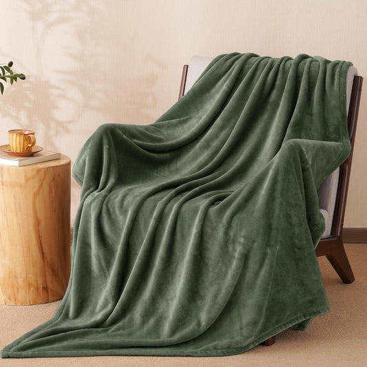 PHF Ultra Soft Fleece Throw Blanket, No Shed No Pilling Luxury Plush Cozy 300GSM Lightweight Blanket for Bed, Couch, Chair, Sofa Suitable for All Season, 50" x 60", Olive Green