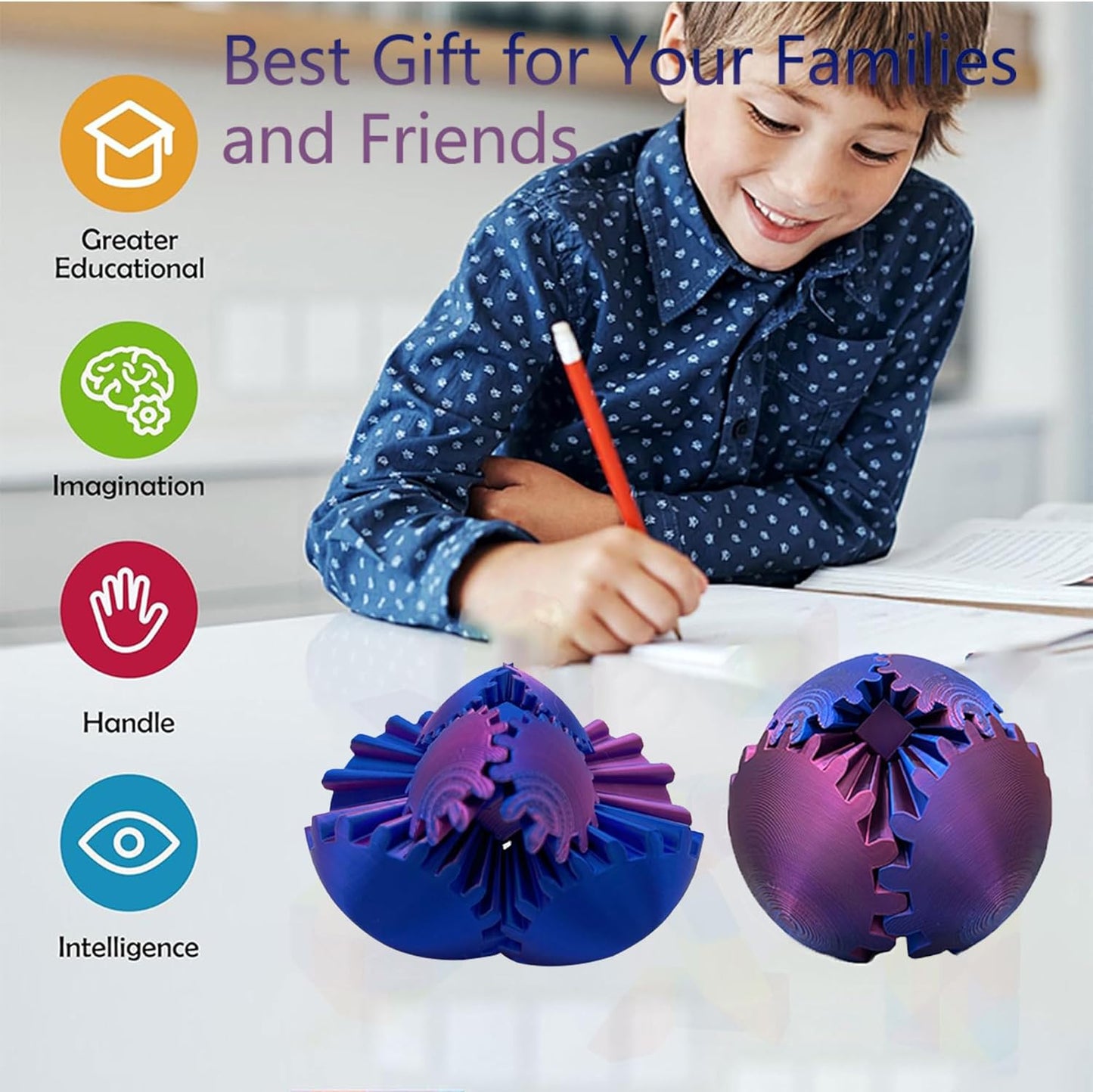 Gear Ball, Gear Sphere, 3D Printed Gear Ball Fidget Toy, Activity Rotating Ball for Adults, Into Any Shape You Want, Spin Ball Gear Perfect for Stress and Anxiety Relaxing Fidget Toy