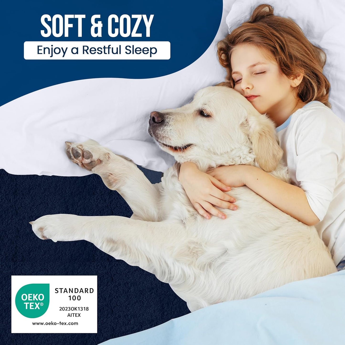 Utopia Bedding Waterproof Mattress Protector King Size, Premium Terry Mattress Cover 200 GSM, Breathable, Fitted Style with Stretchable Pockets (Navy Blue)