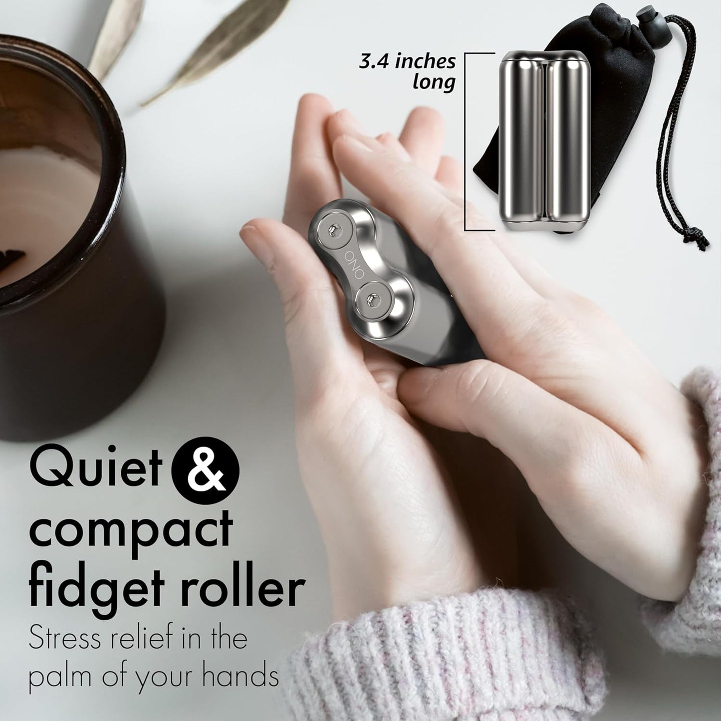 ONO Roller - Handheld Fidget Toy for Adults | Help Relieve Stress, Anxiety, Tension | Promotes Focus, Clarity | Compact, Portable Design (Full Size/Stainless Steel, Steel)