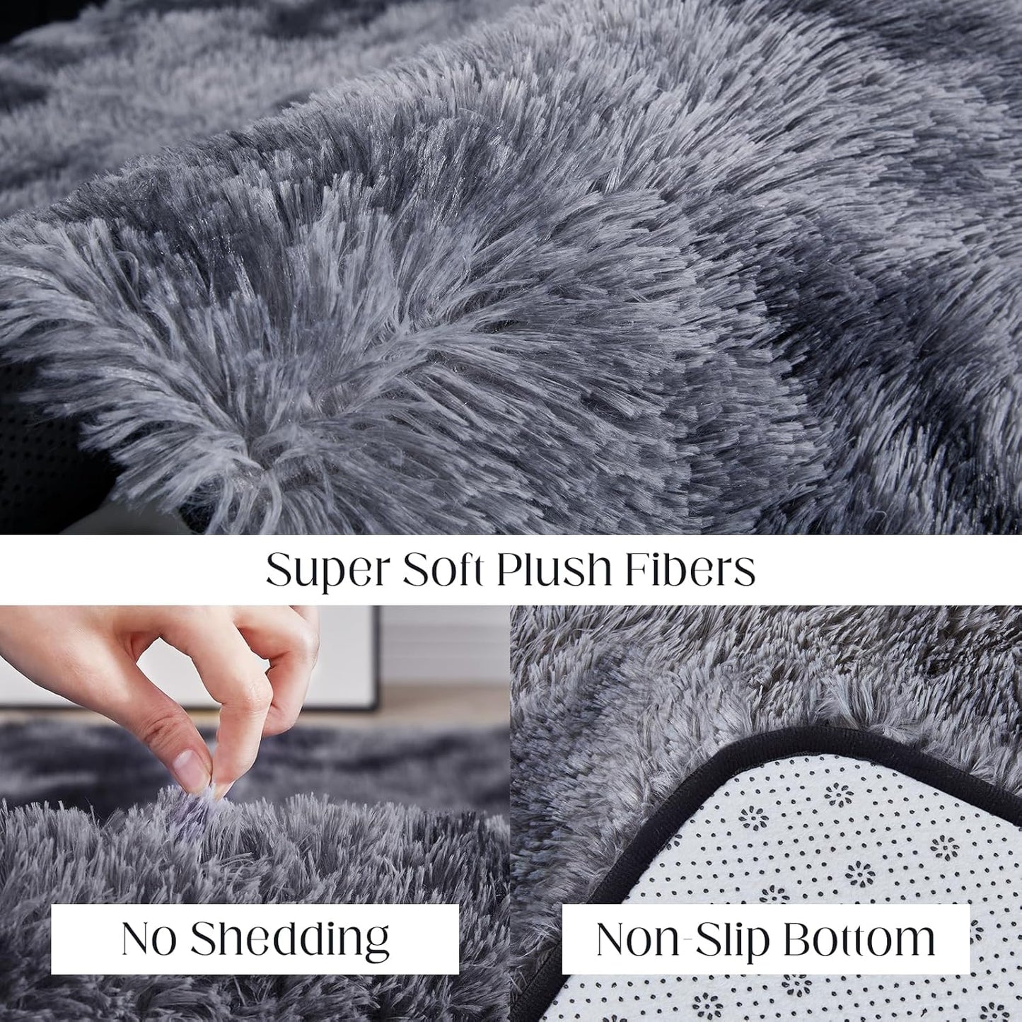 Ultra Soft Area Rugs for Living Room, 5x7 Tie-Dyed Dark Grey Fluffy Plush Rugs for Bedroom, Non-Slip Floor Carpet for Nursery Room, Bedside, Playroom, Corridor, Indoor Decor