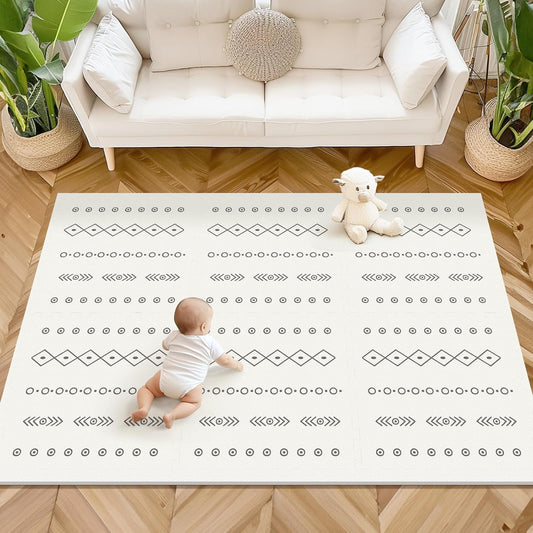 Baby Foam Play Mat, PIGLOG 72x48 Baby Crawling Mat, Floor Mats for Kids for Infants with Interlocking Tiles, Toddler Playmats for Indoor and Outdoor, Easy to Clean Playroom Mats, (Symbol+Bohemia)
