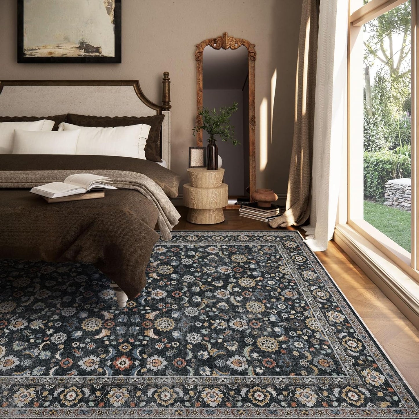 Washable Area Rugs for Living Room: 8x10 Bedroom Rug Vintage Boho Area Rug Stain Resistant Non Slip Low Pile Lightweight Soft Carpets for Living Room Dining Room Kitchen Nursery Kids Room Farmhouse