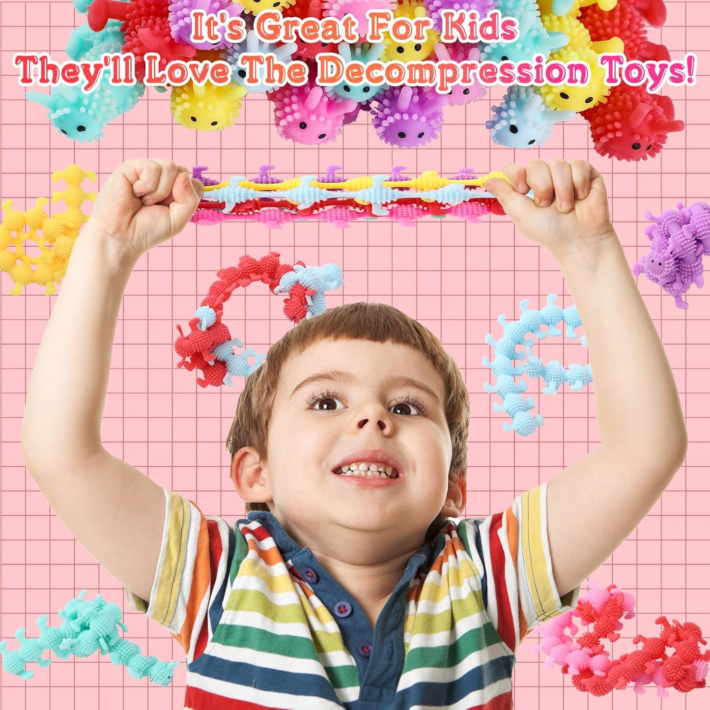 Chivao Bulk Stretchy String Fidget Toys Animal Sensory Toys Pack Worm Sensory Stress Fidget Toys for Adults Stress Anxiety Relieve Relaxing Party Favors(100 Pack, Worm Style)