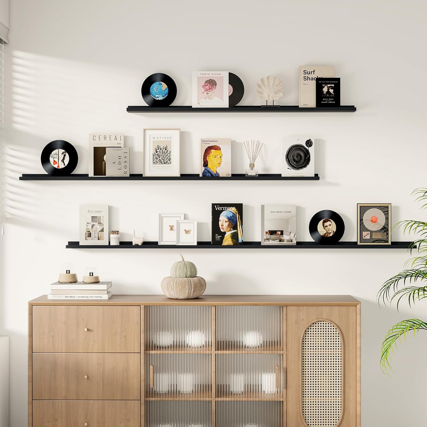 Floating Picture Ledge Shelves for Wall Set of 2, 84 Inches Picture Ledge Shelf with Long Large Nursery Book Shelf for Toys Storage Kids Bookshelf Wall Mounted Living Room Bedroom Decor Frames, Black