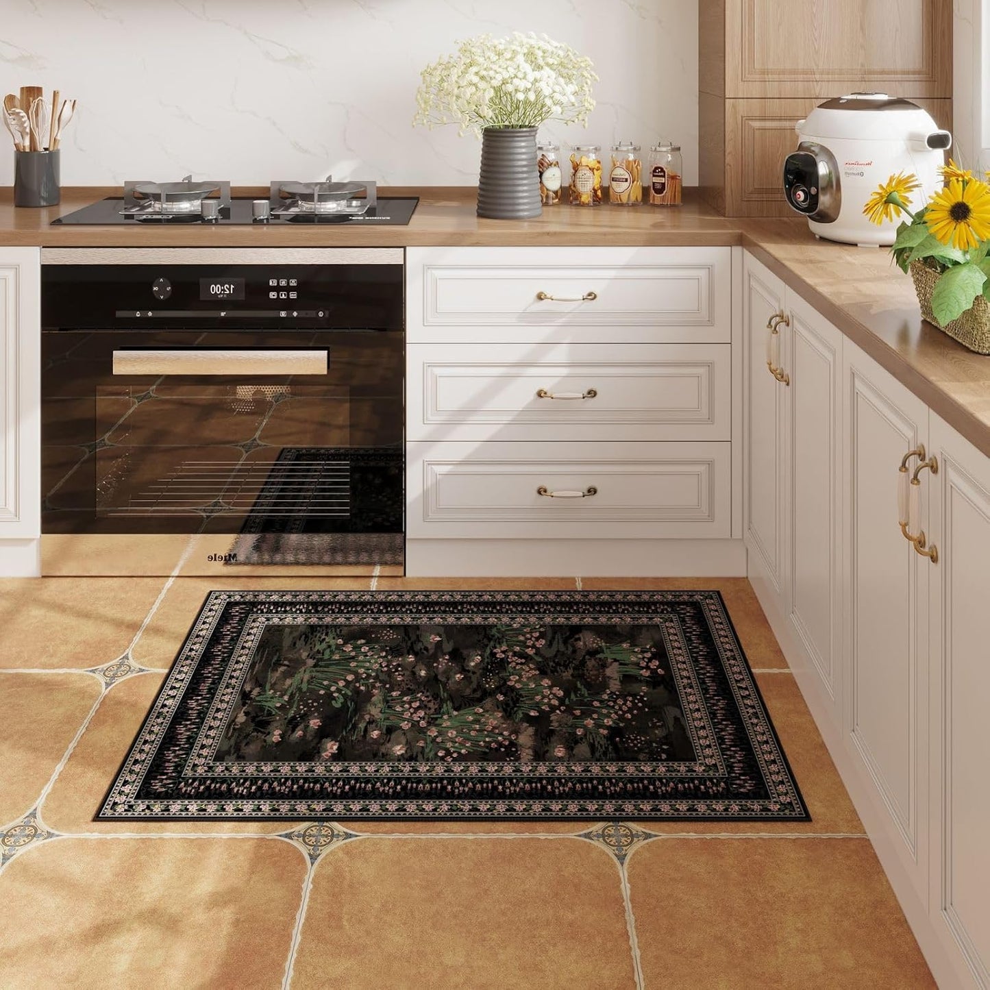 2x3 Rug Abstract Vintage Indoor Door Mat Machine Washable Small Area Rug Non-Slip Low Pile Throw Rugs for Entryway Kitchen Front Door Indoor Entrance Entry Kids Room, Black