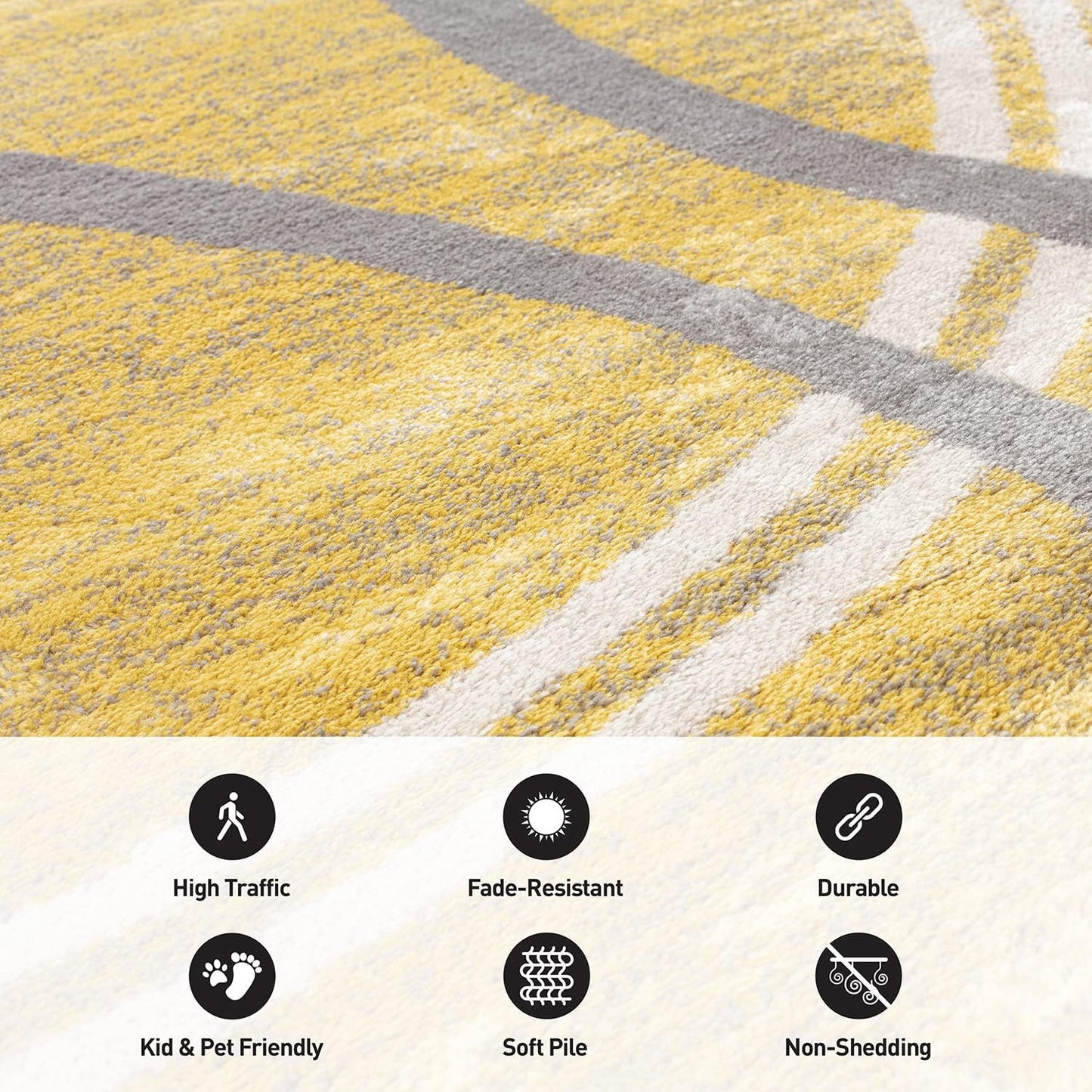 Rugshop Modern Wavy Circles Design Area Rug 5'3" x 7'3" Yellow