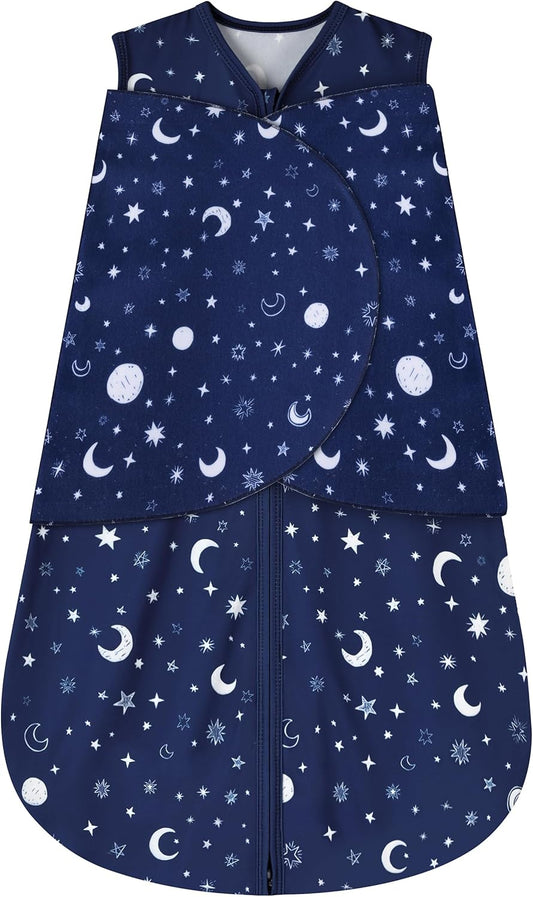 Newborn Sleep Sack Baby Swaddle,Swaddle me 6-12 Month,3-Way Adjustable Wearable Blanket,100% Rayon Cotton Swaddling Sleeping Bag，TOG 0.5 (Starry Sky, 6-12 Months)