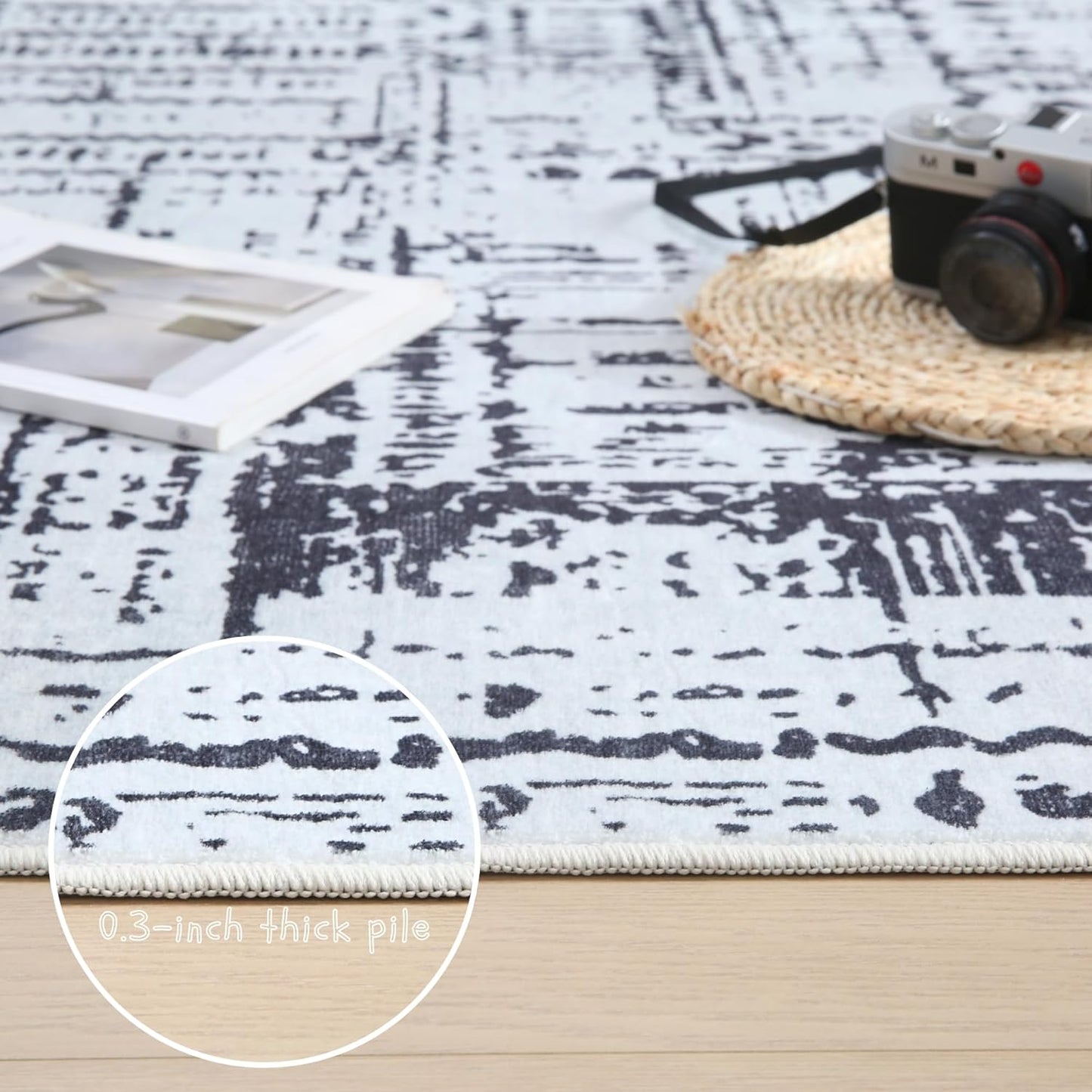 Door Mat Indoor Entrance 2x3 Rug Machine Washable Boho Moroccan Small Area Rug Non-Slip Low Pile Throw Rugs for Entryway, Kitchen, Front Door Indoor Entrance,Kids Room (Black and White)