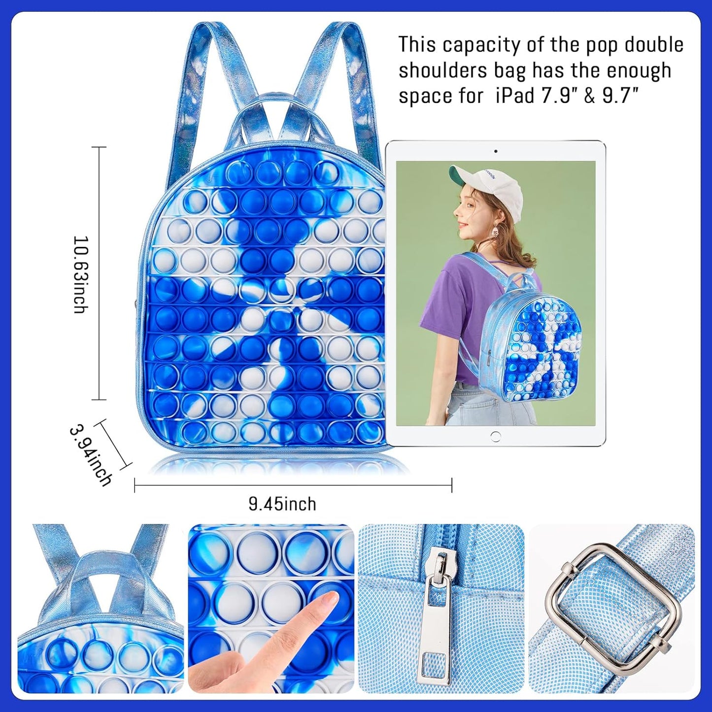 SCIONE Pop Backpack Fidget Toy for Girls, Easter Gifts for Kids School Bookbag, Large Capacity Push Bubble Backpack Fidget Toys Birthday Fidgets Gifts for Girls