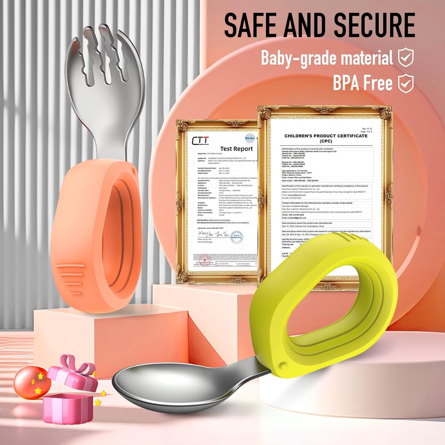 Toddler Utensils - Baby Forks and Spoons Set - Kids Stainless Steel Silverware - Children Safe - Self Feeding - Dishwasher Safe (Orange + Green)