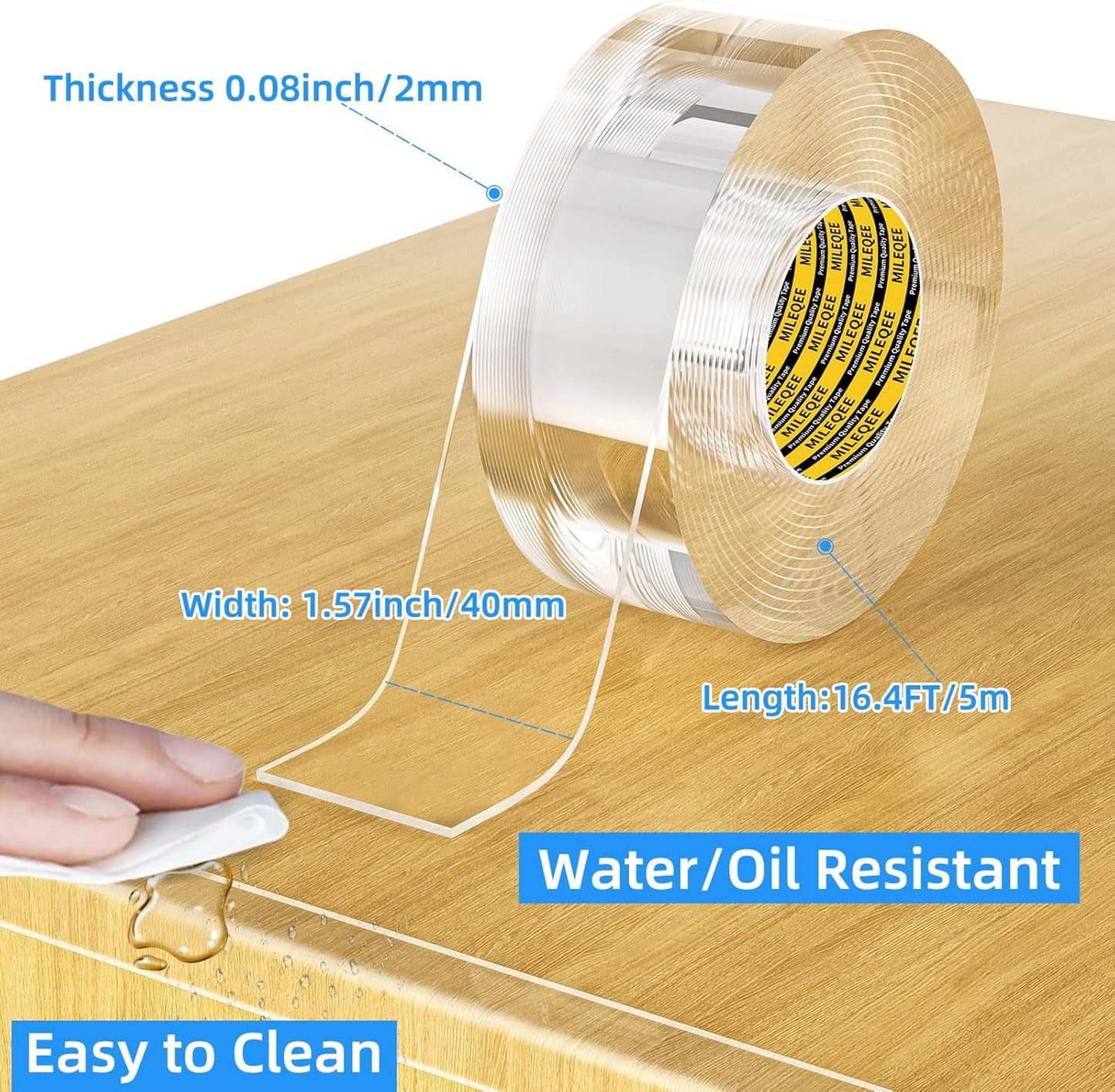 2Pack Clear Edge Protector Strip,1.57in x 16.4FT(32.8FT Total),Sharp Edge Wrap Cover Tape,Self Adhesive Protective Bumper Guards for Cabinet Door Desk Table Furniture,Kitchen Countertop,Waterproof