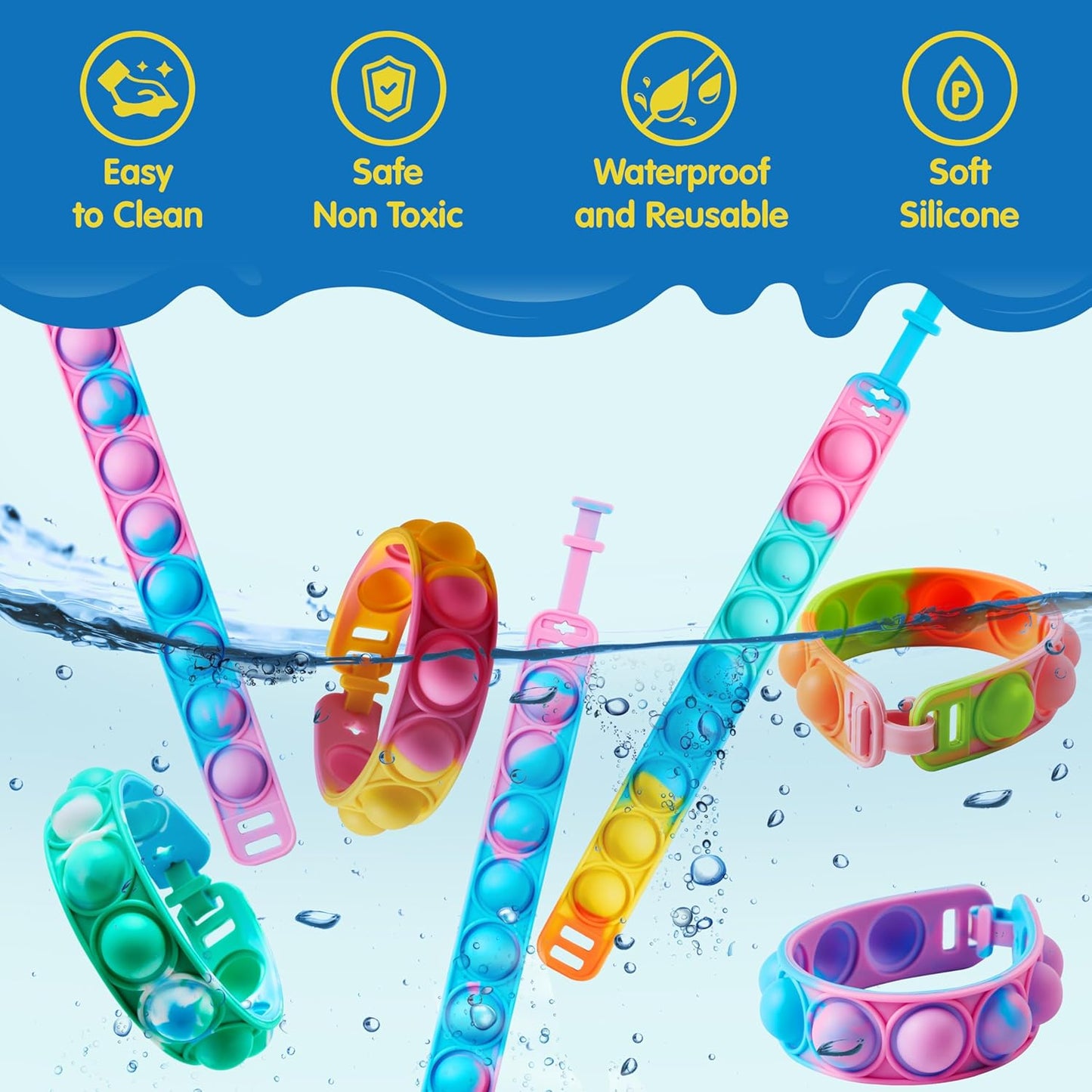 JOYIN Pop Fidget Toys Pop Its Bulk 50 Pack Party Favors for Kids 4-8,8-12 Year, Fidget Bracelets Sensory Toys for Classroom Birthday Carnival Prizes Gifts Goodie Bags Stuffers for Kids