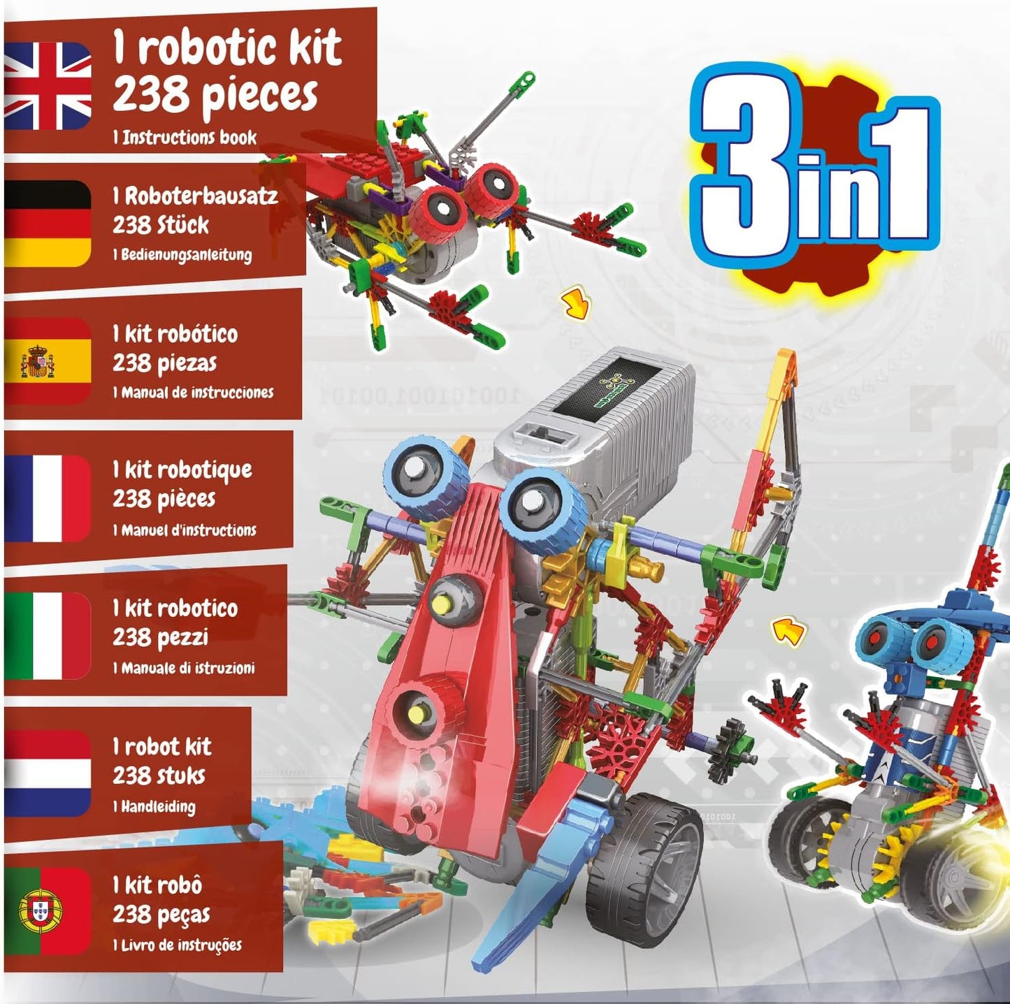 Science4you Robotics Alfabot - Robot Building Kit for Kids, 238 Pieces - Build Your Own Robots and Make Them Move - 3 Different Robots in 1 Toy - STEM Educational Toy for Kids Age 8-14