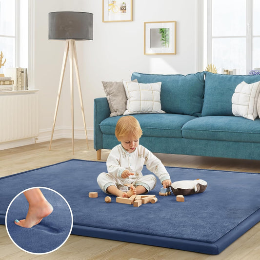 Baby Play Mat for Floor Tummy Time Mat Nursery Rug Muscle Mat Area Rug Playroom Rug Tatami Mat 4'11x3'28" Memory Foam 1.3" Thick Crawling Mat for Babies,Toddlers, Infants, Kids,Floor Mat(Blue)