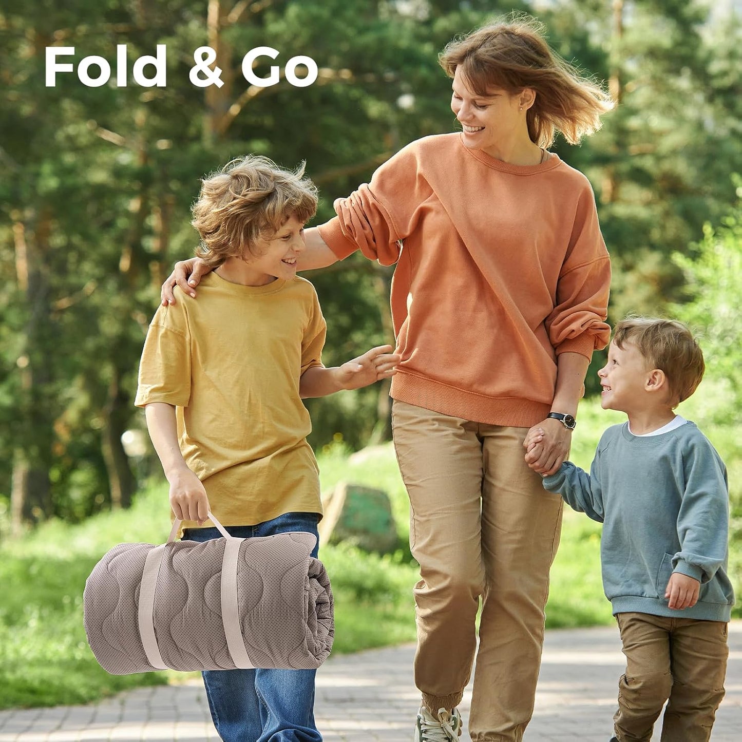 Momcozy Baby Play Mat for Floor, 50x50 Thickened Playpen Mat, Playmate for Baby Tummy Time, Waterproof & Non-Slip, Foldable Outdoor Mats with Carrying Handle, Leopard Heart