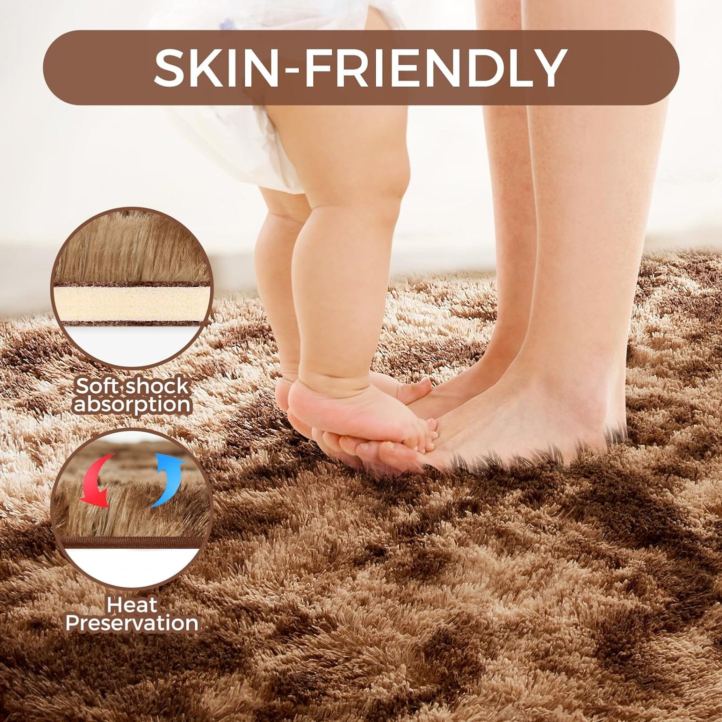 Ultra Soft Rug for Living Room, 8X10 Tie-Dyed Coffee Fluffy Shag Area Rug for Bedroom, Modern Shaggy Carpets Fuzzy Rug for Teens Dorm Nursery Home Decor Aesthetic, Upgrade Anti-Skid Durable