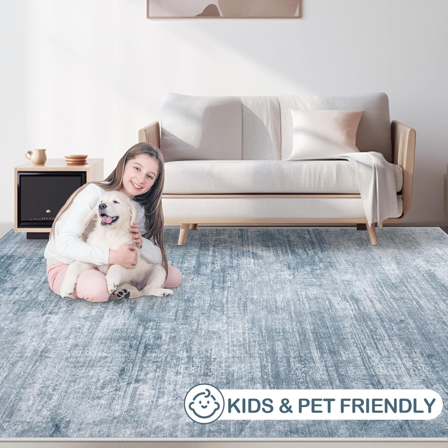 Area Rugs 9x12 Living Room: Washable Rug Modern Abstract Large Rugs Soft Non Slip Neutral Rug Stain Resistant Indoor Carpet for Bedroom Kitchen Dining Room Table Nursery Home Office Rugs(Blue,9'x12')