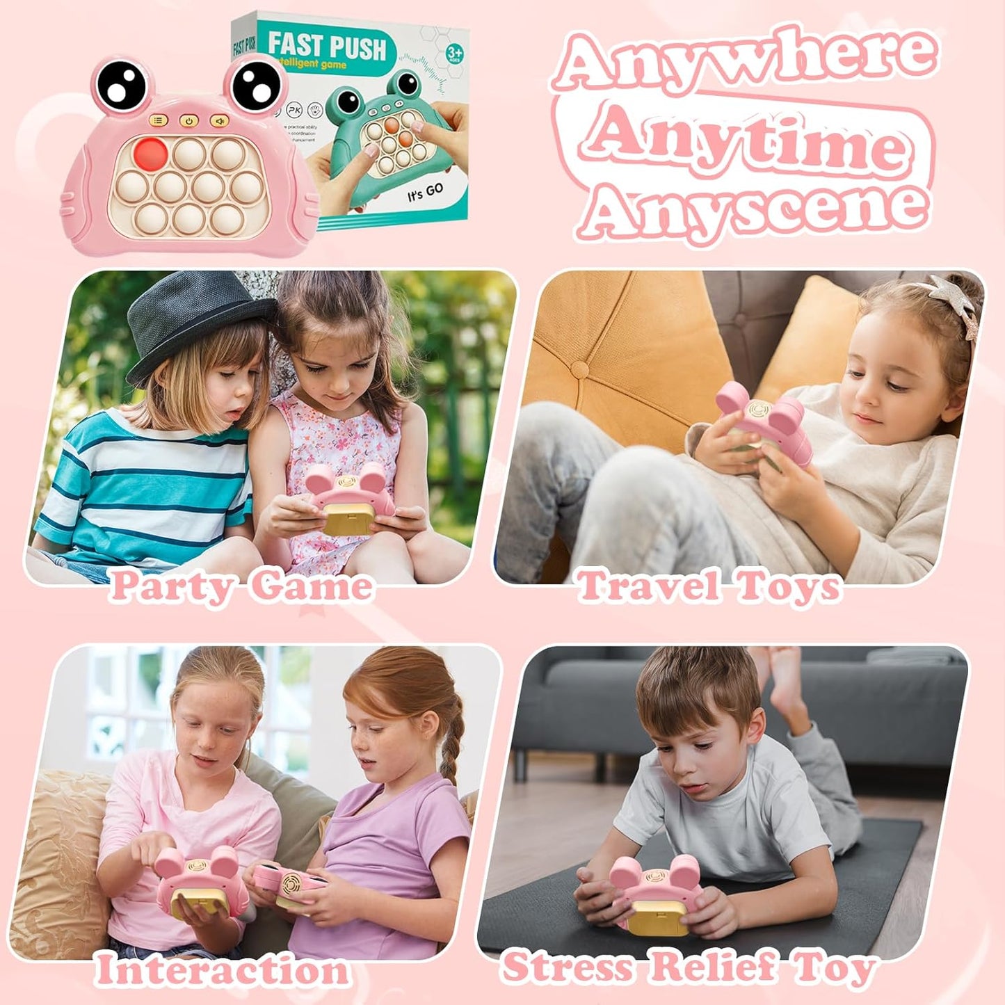 Fast Push Pop Pro Light Up Fidget Bubble Game Controller, Puzzle Pop Pro Game Fidget Toys Adults Handheld Bubble Pop Fidget Game Console Anti-Anxiety Autism Electronic Pop Toy