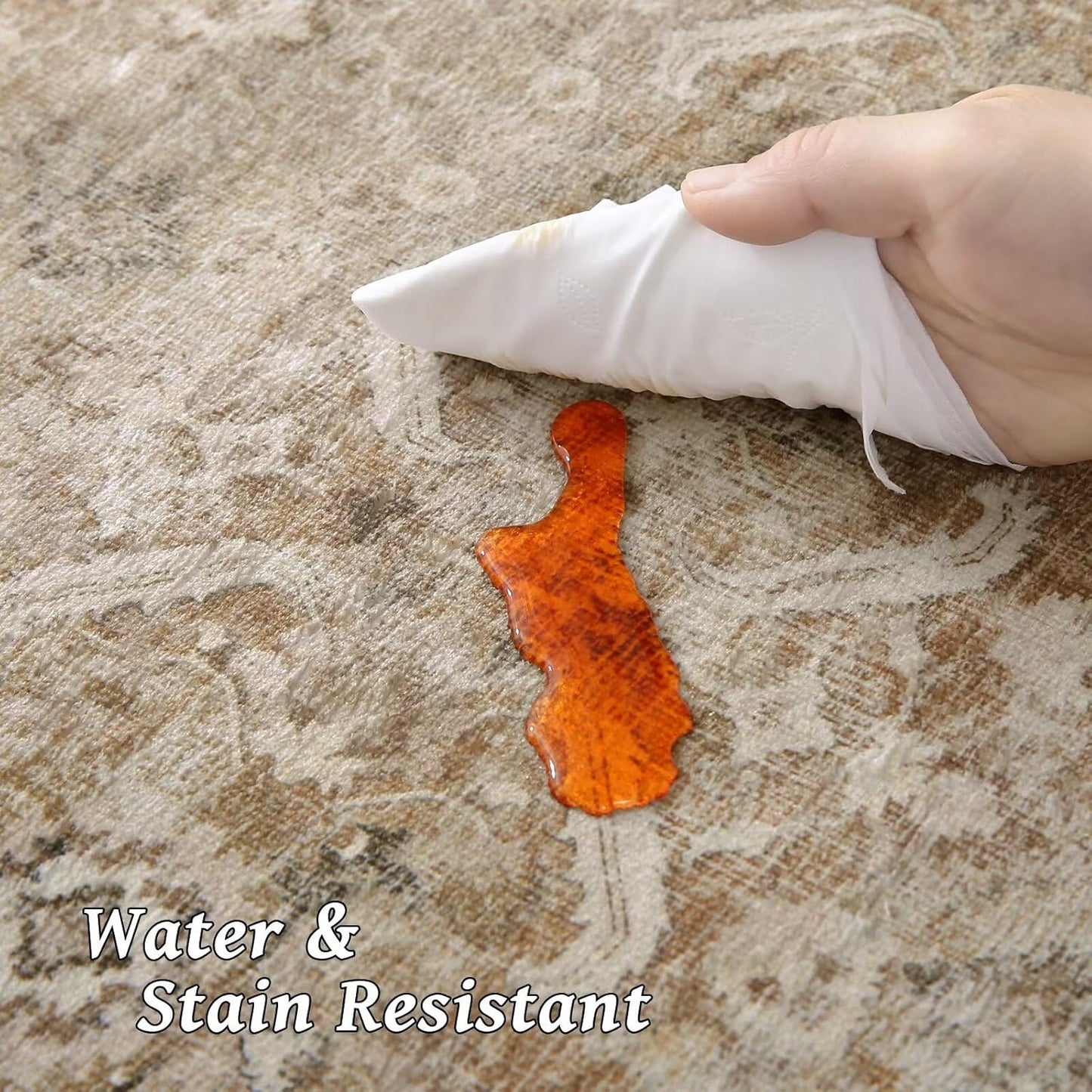 Washable 10x14 Area Rugs for Living Room, Boho Non-Slip Silicone Backing Rugs for Bedroom Dining Room Office, 0.3" Neutral Oriental Throw Carpet with 0.16" Cushioning Pad, Brown/Multi