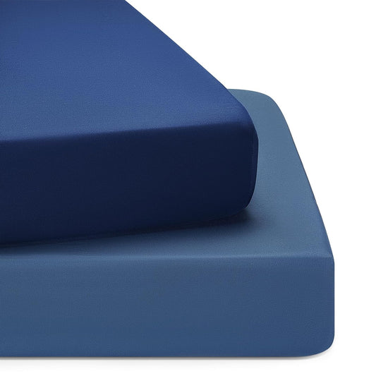 TILLYOU Baby Crib Sheets for Boys Girls, Super Soft Toddler Bed Sheets, 2 Pack Sheets for Standard Crib Mattress 28x52in, Navy and Stone Blue