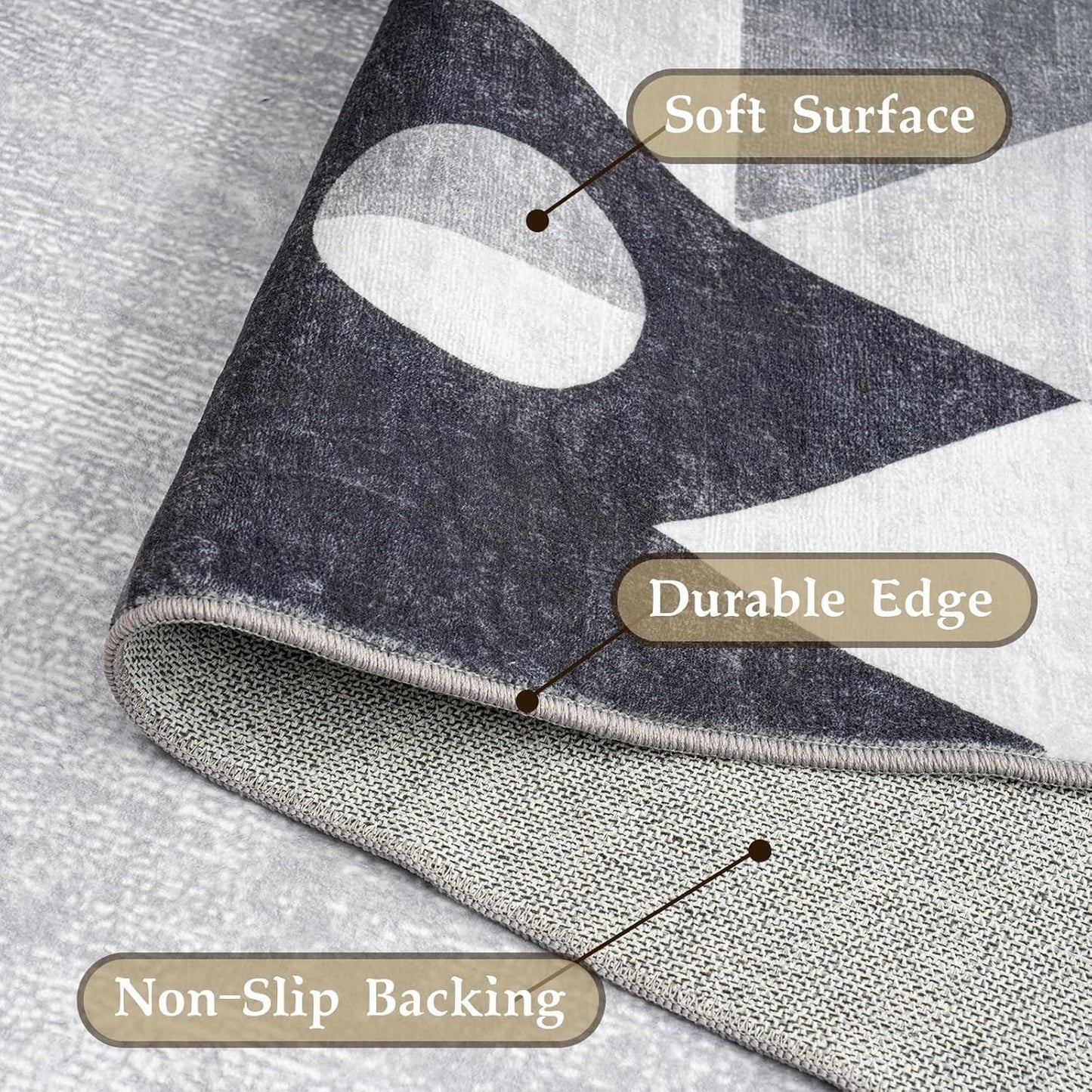 HOMFINE Washable Modern Area Rug - Geometric Style 8x10 Rugs for Living Room, Bedroom, Machine Washable Rug Soft Non Slip Non Shedding Area Rug - Grey, 8'x10'