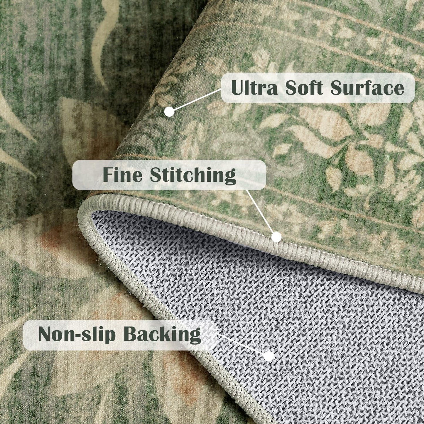 jinchan Vintage Floral Runner Rug 2x5 - Machine Washable Distressed Design Non-Slip Low-Pile Soft Thin Carpet for Hallway Kitchen Farmhouse Bedroom Entryway Laundry Room (2x5ft,Dark Green)