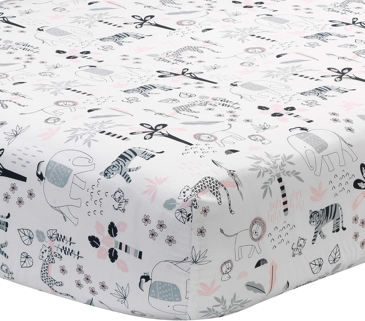 Lambs & Ivy Happy Jungle Pink/White Safari Nursery 5-Piece Crib Bedding Set