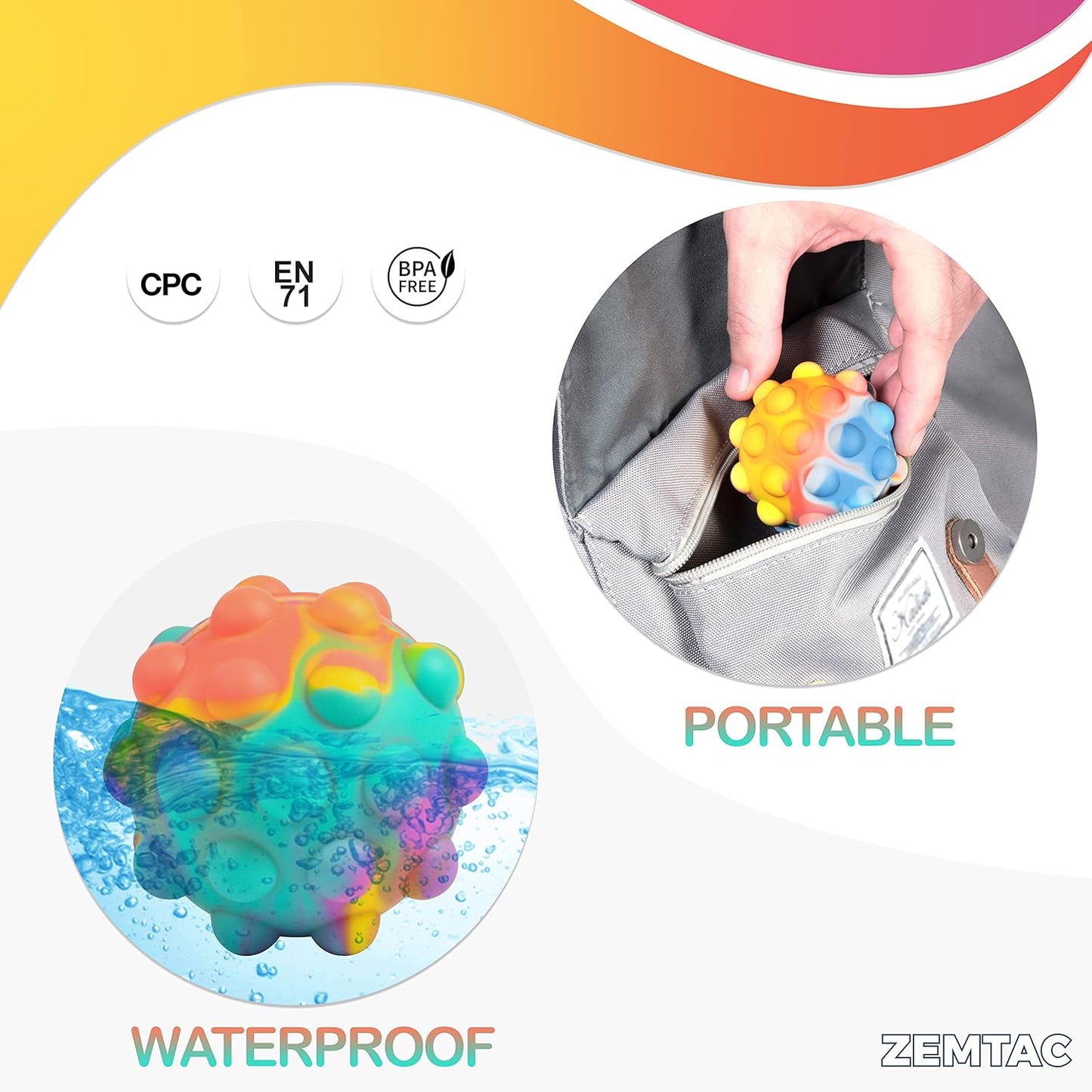 Poppin Ball Fidget Toy - Pop Push It Stress Balls - 3D Bubble Toy - Squeeze to Pop Out (4 Pack)