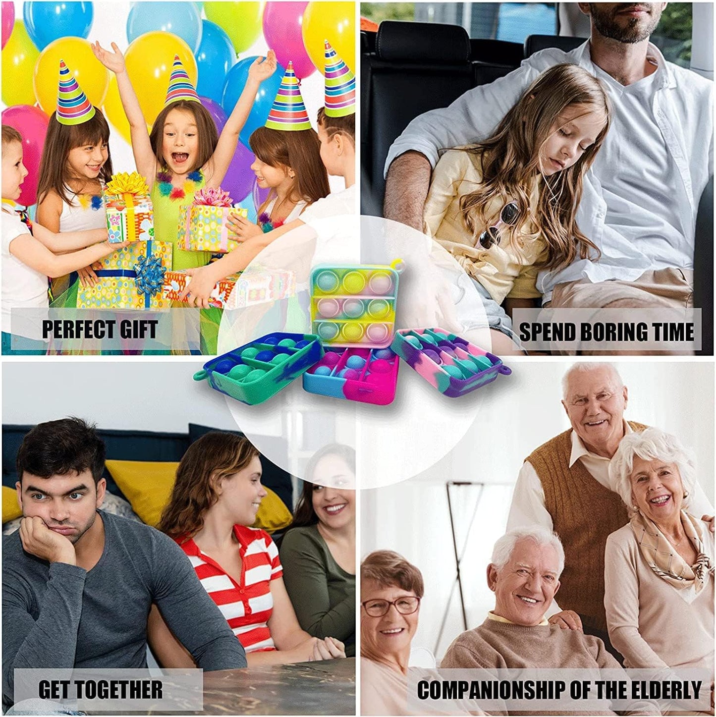 120pcs Random Color Mini Squeeze Pop Bubble Fidget Sensory Toys, Mini Keychain Wrap Small Relieve Anxiety Stress Toy, Pop Bulk Silicone Classroom Prize for Kids Adult Party Gift