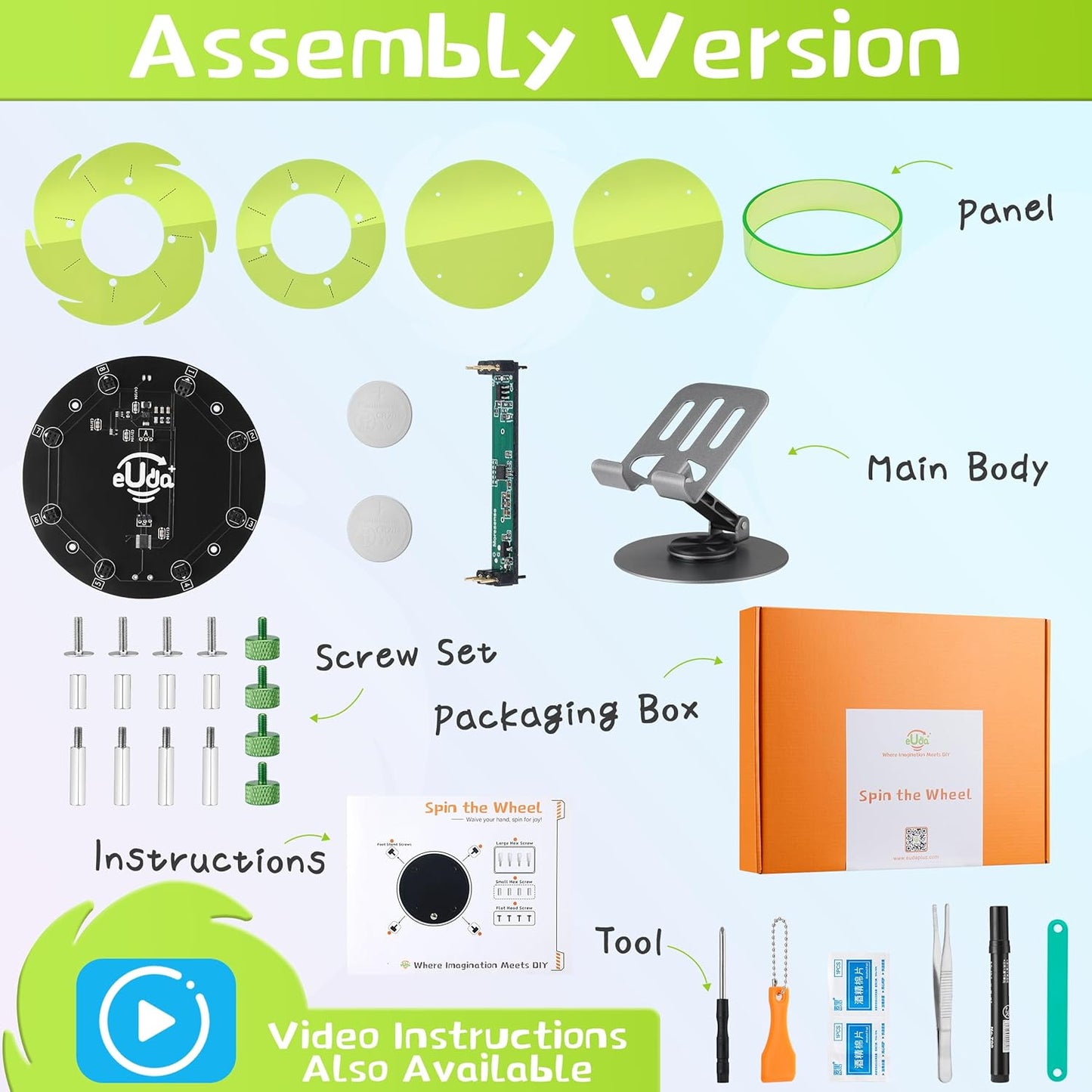 STEM DIY Toys Hand Assembly Electronic Spin the Wheel | Science Craft Kit for Kids Ages 8-9-10-11-12-13-14-15+ Years Old | Educational Gifts for Boys&Girls | Video Guide|(Fire Wheel-Fluorescent Green)