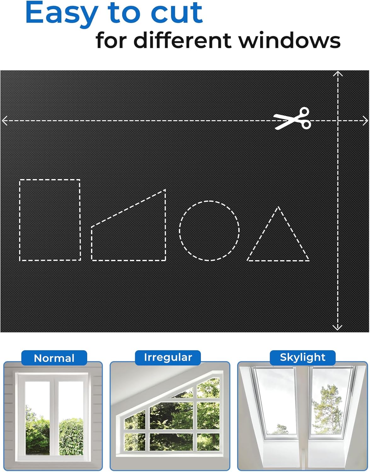 Sumobaby Blackout Curtains for Bedroom Portable 132”x59”Black Out Window Cover with Heat-Resistant Hook&Loop Tape,100%Blackout Shades,NoDrill Blinds for Windows DIY Cut Fit for Nursery&Dorm Room,Black