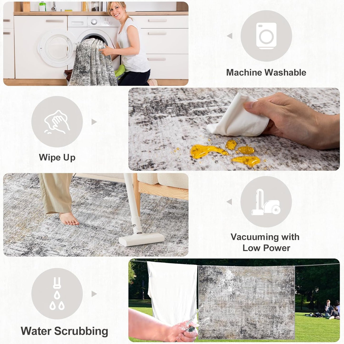 Area Rugs 9x12 Living Room - Washable Rug Modern Abstract Soft Large Neutral Non-Slip Carpet Indoor Floor Thin Carpets for Bedroom Dining Room Farmhouse Nursery Home Office Brown Black Grey