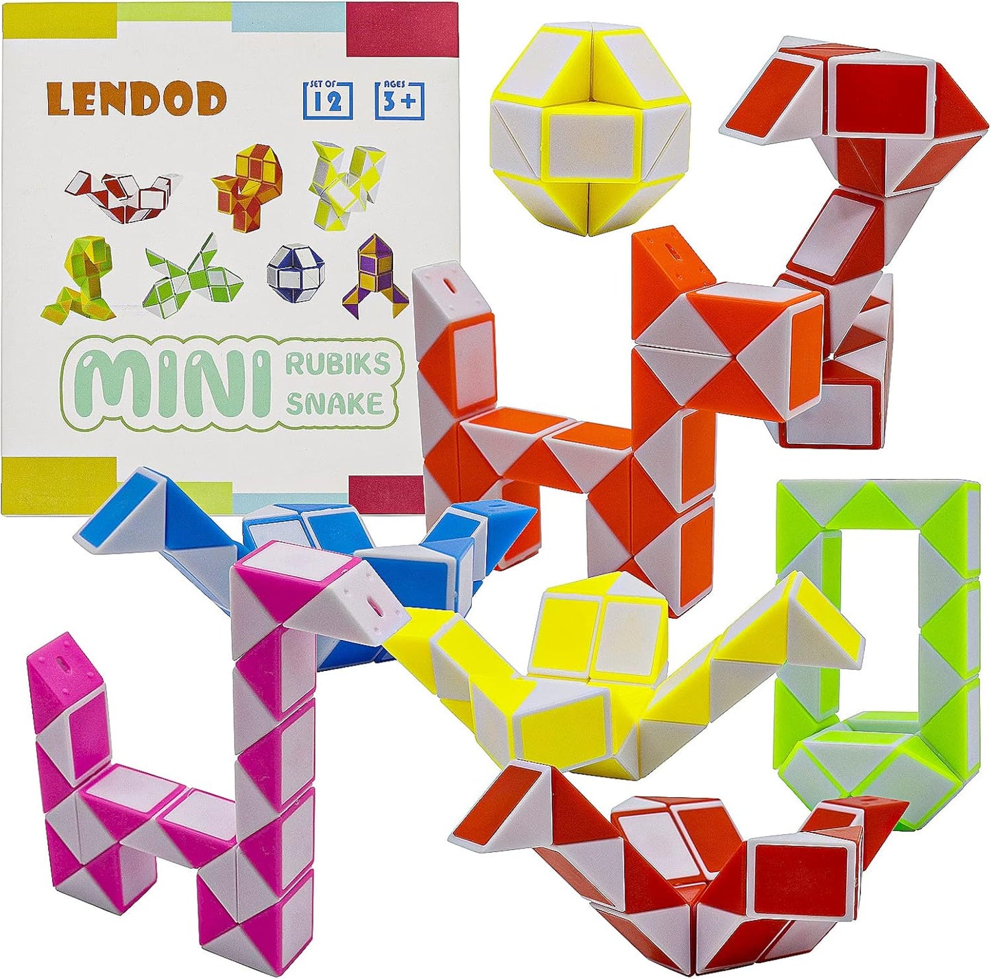 12 Pack 24 Blocks Mini Fidget Snake Cube Mini Twist Puzzle Cubes Magic Speed Cubes Toy for Kids Party Bag Fillers, Party Supplies