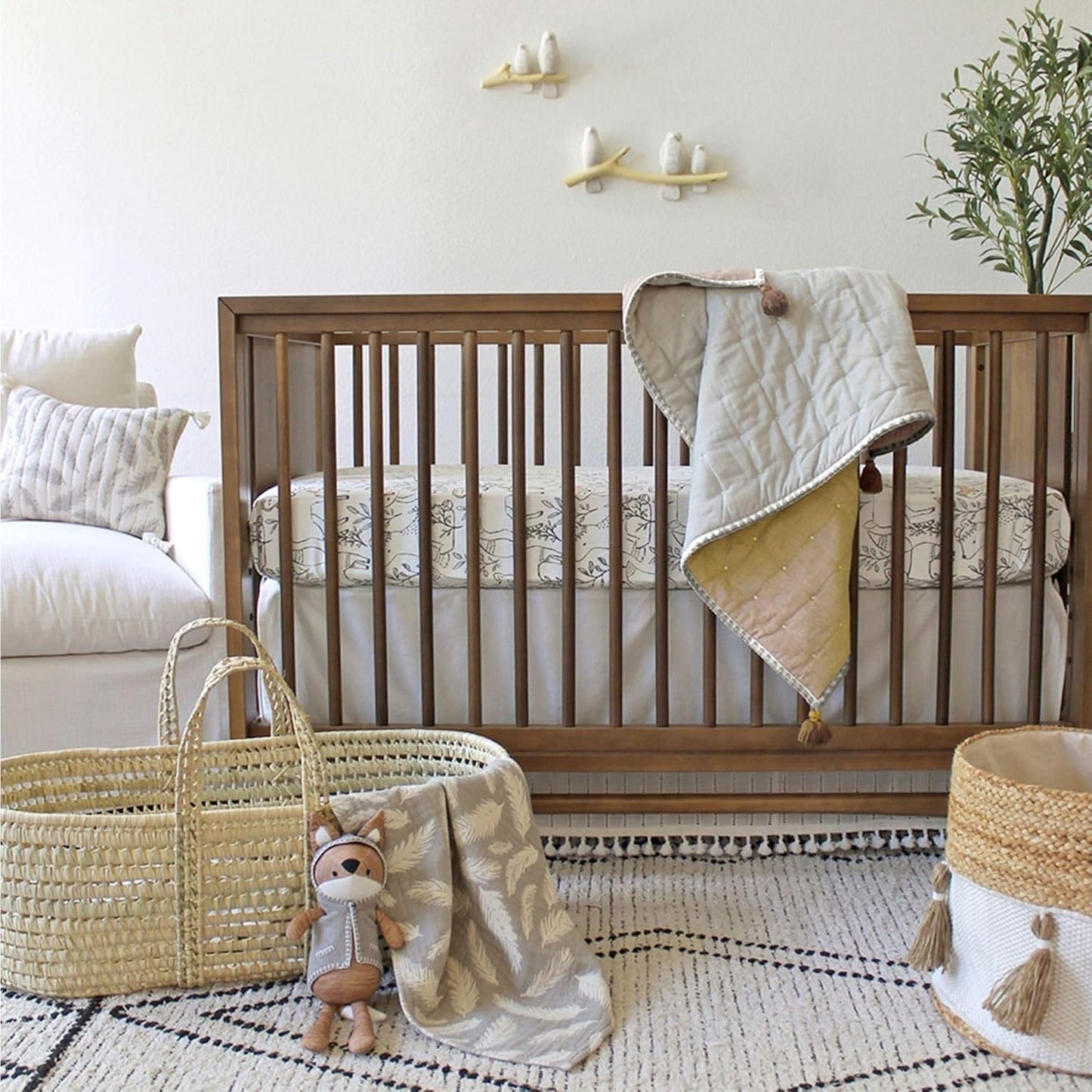 Crane Baby 100% Cotton Sateen Fitted Baby Sheets, Breathable, Fits 28X52 Standard Mattress, Gender Neutral Bedding, Woodland Animal Crib Sheet